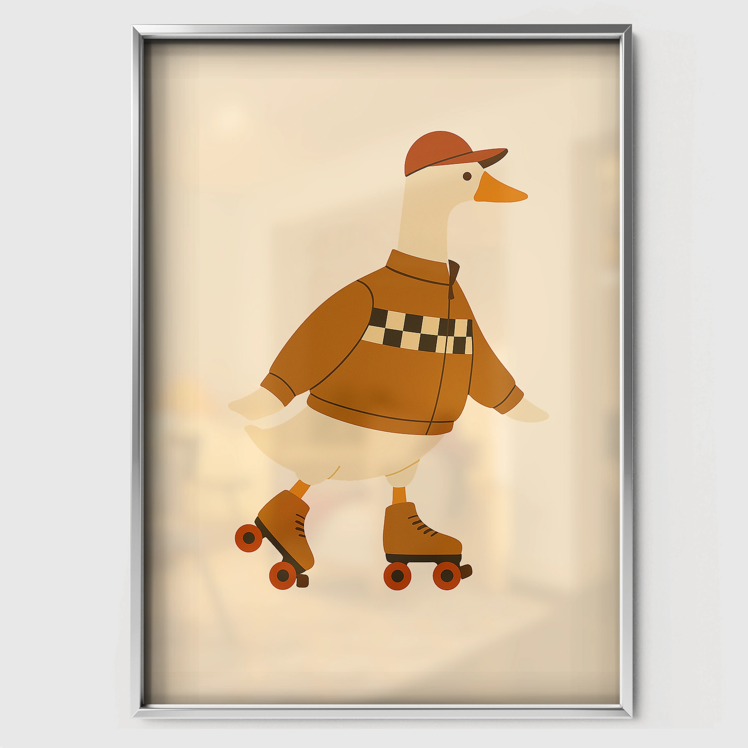 Roller Skating Goose Nursery Print - white framed nursery wall art print