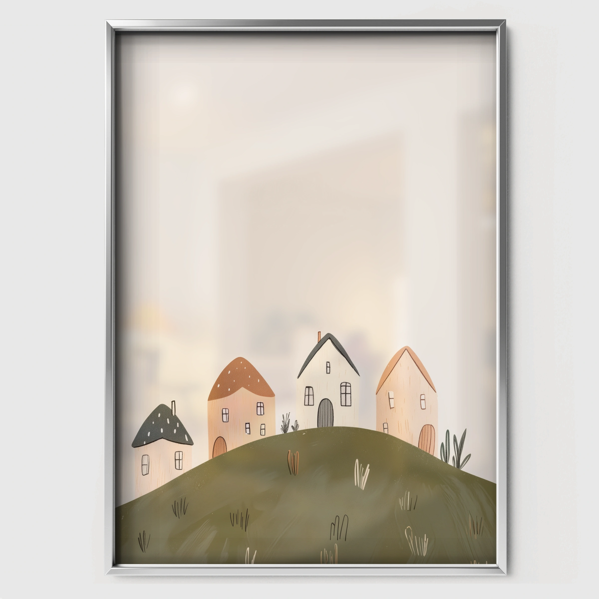 Rolling Hills Village Nursery Print - white framed nursery wall art print