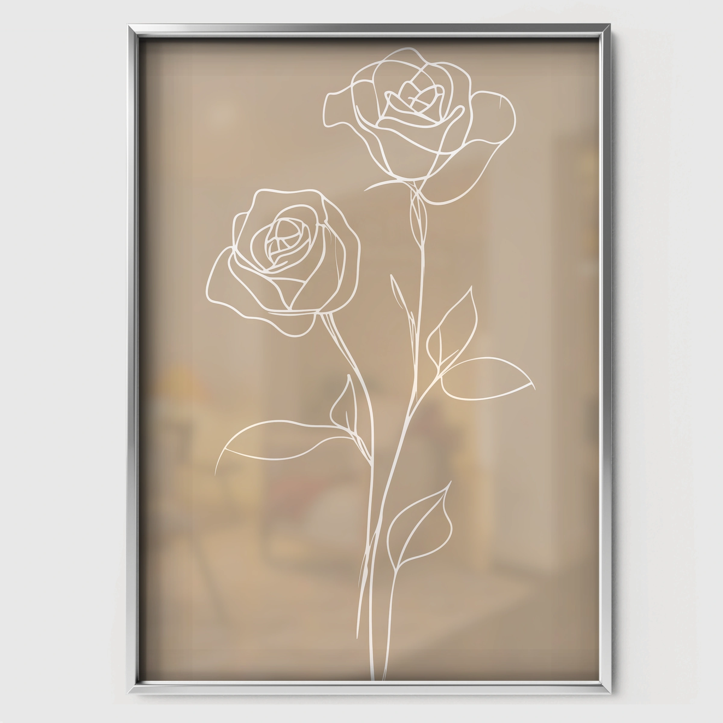 Rose Line Art Nursery Print - white framed nursery wall art print