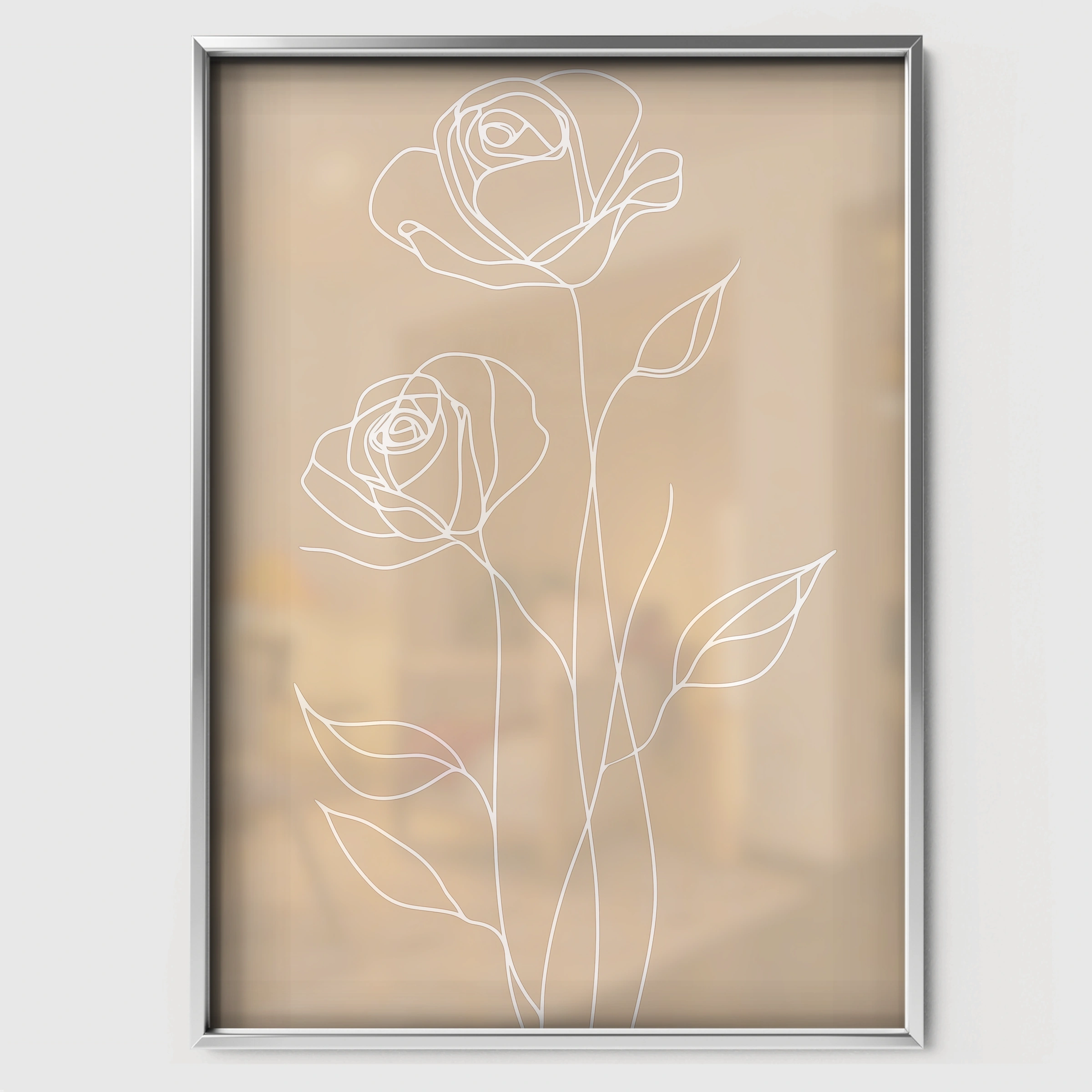 Roses Line Art Nursery Print - white framed nursery wall art print