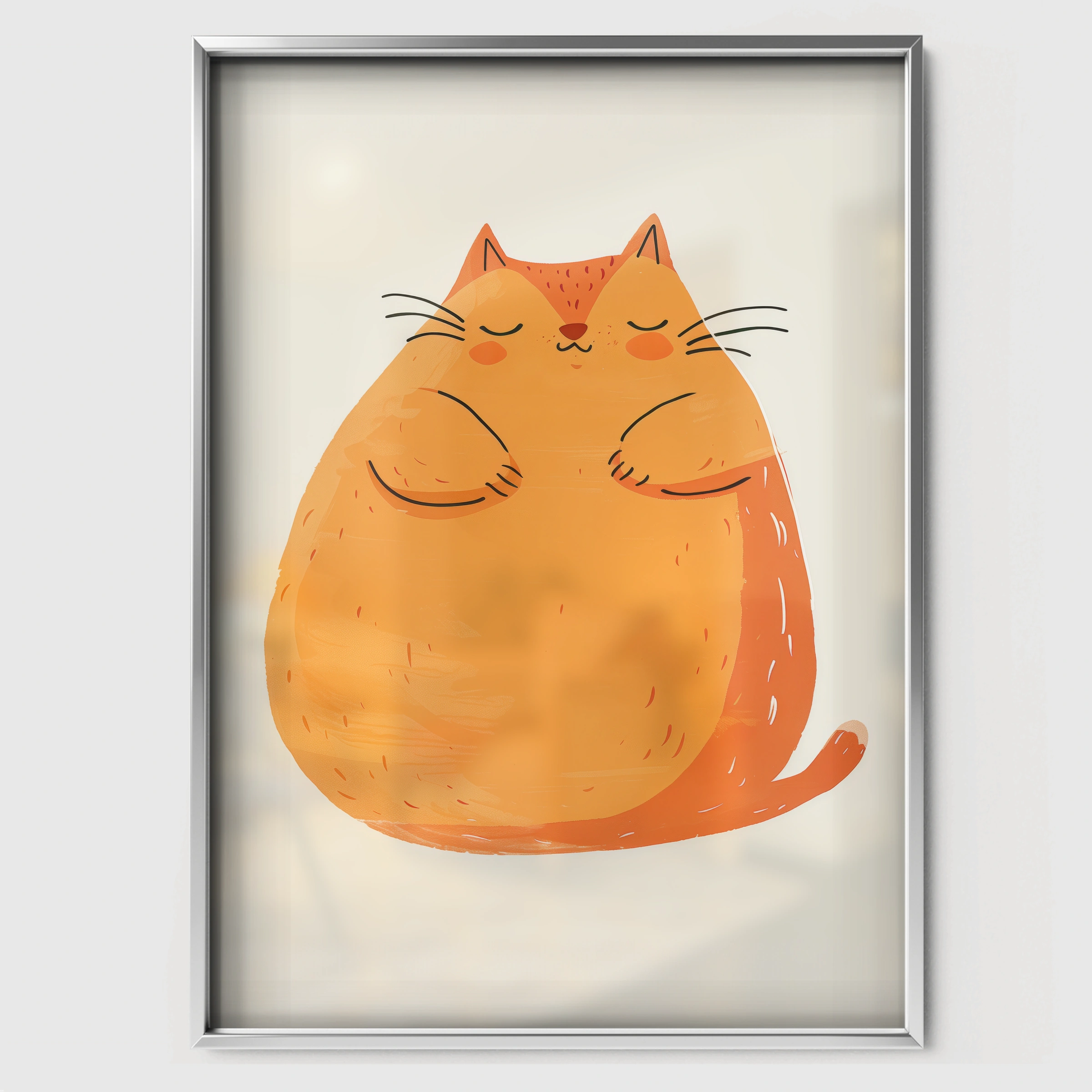 Round Orange Cat Nursery Print - white framed nursery wall art print