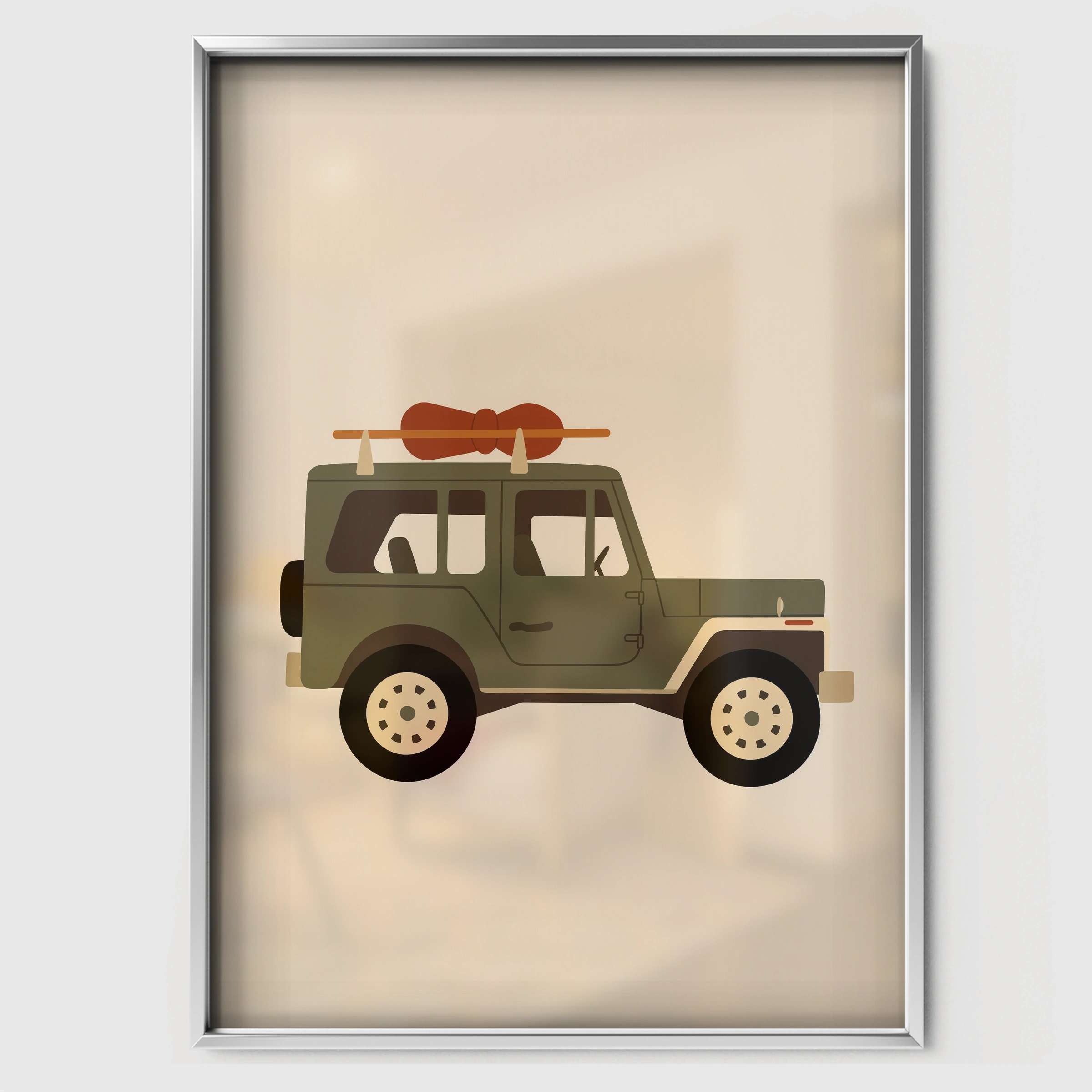 Safari Jeep Nursery Print - white framed nursery wall art print