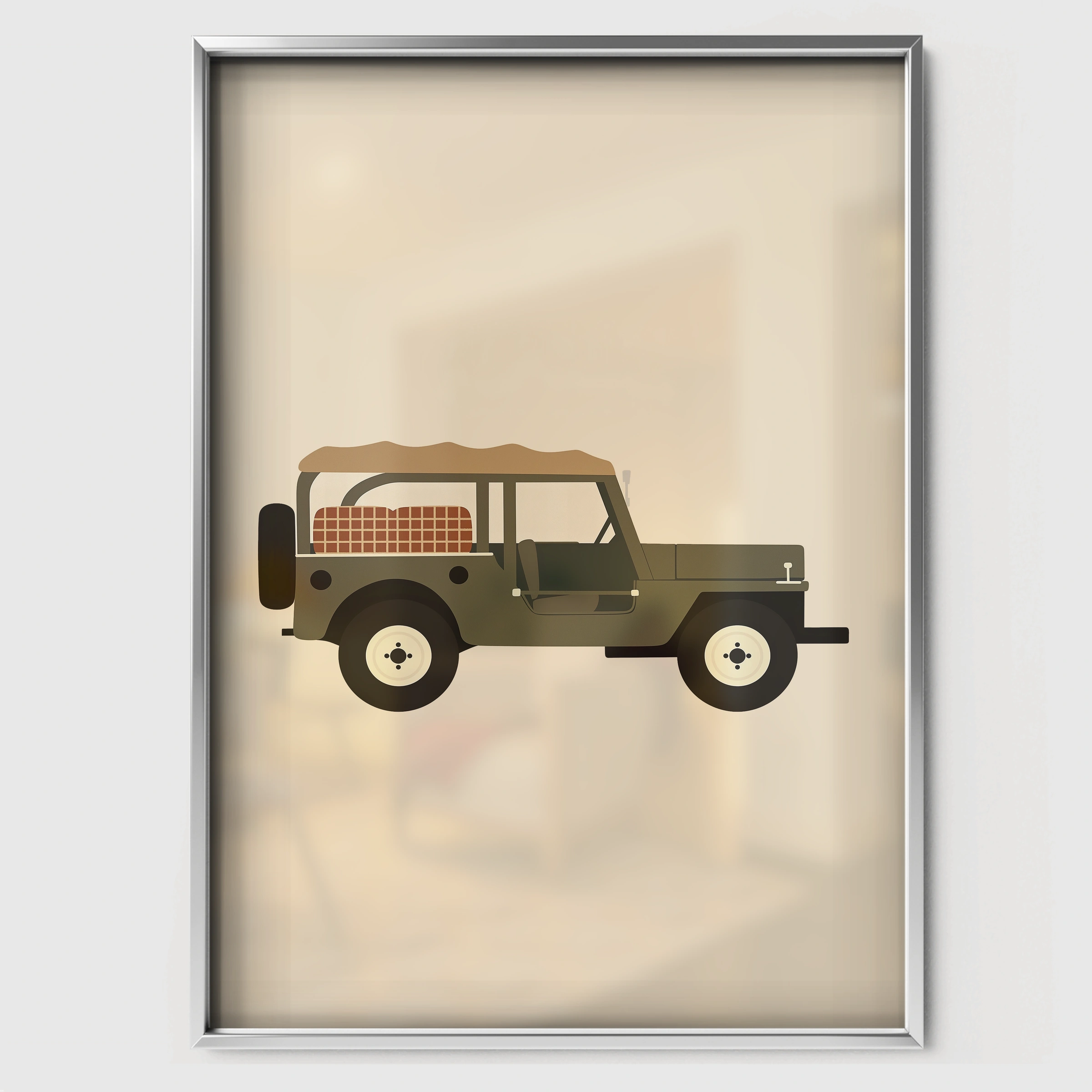 Safari Land Rover Nursery Print - white framed nursery wall art print