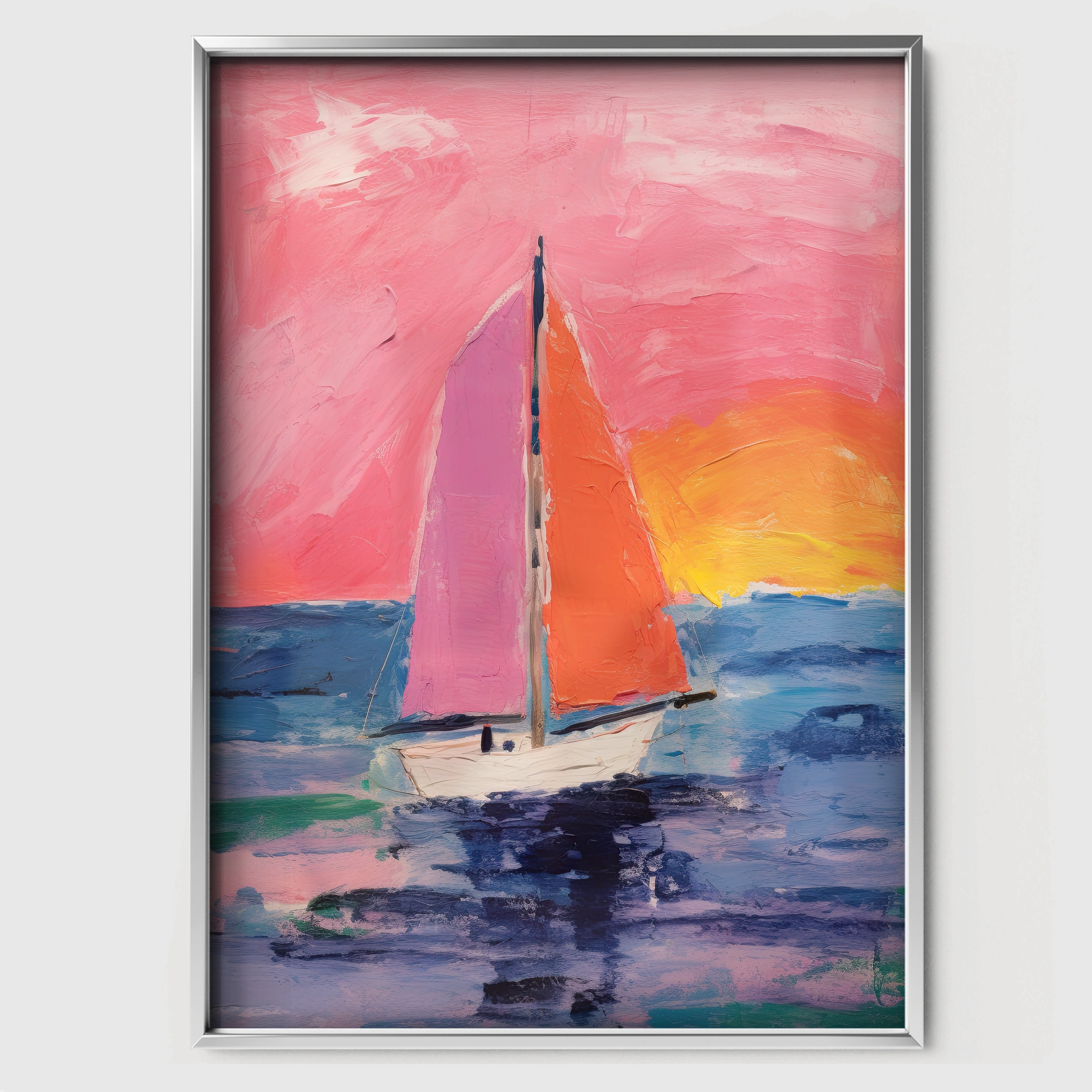 Sailboat Sunset Nursery Print - white framed nursery wall art print