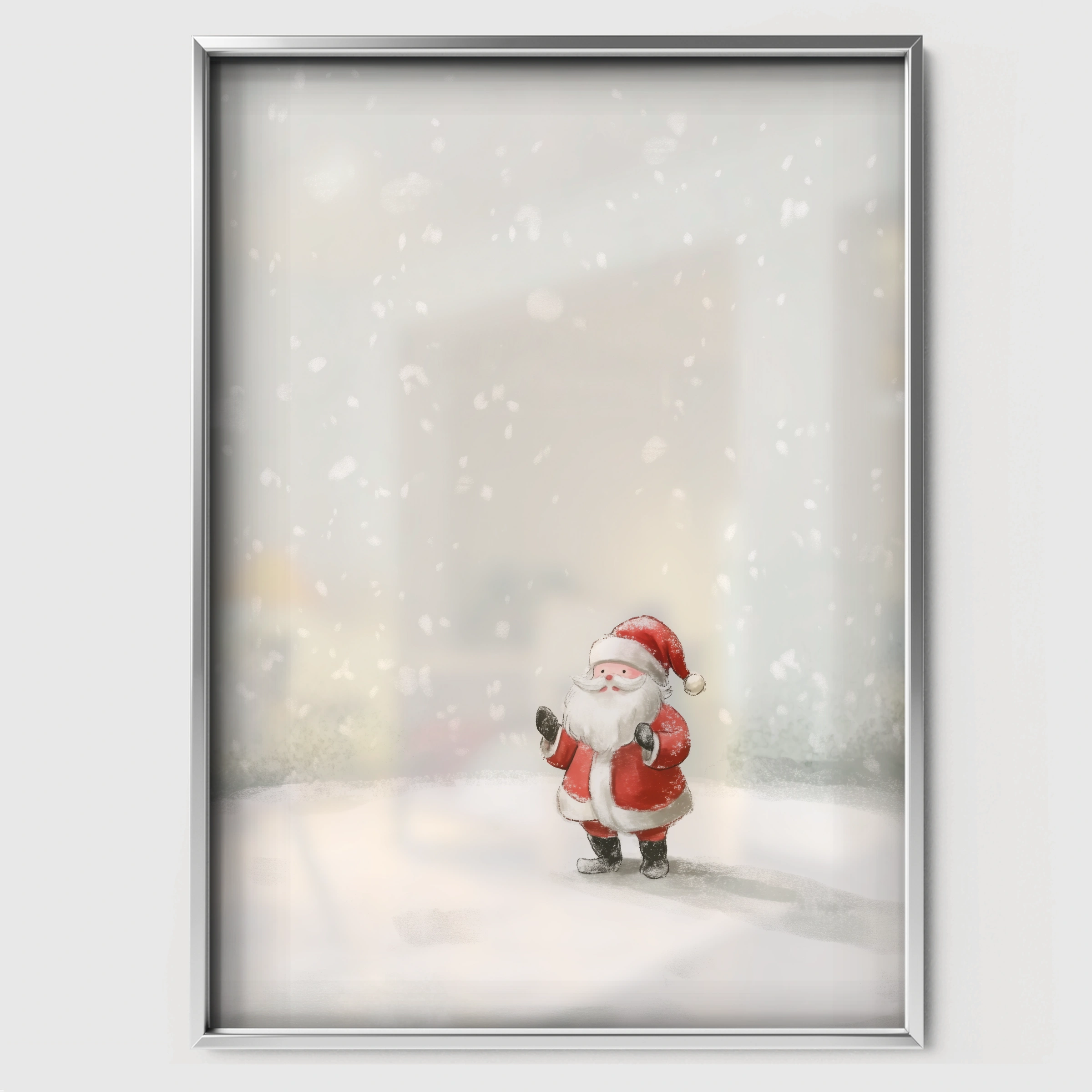 Santa in the Snow Two Christmas Print - white framed nursery wall art print