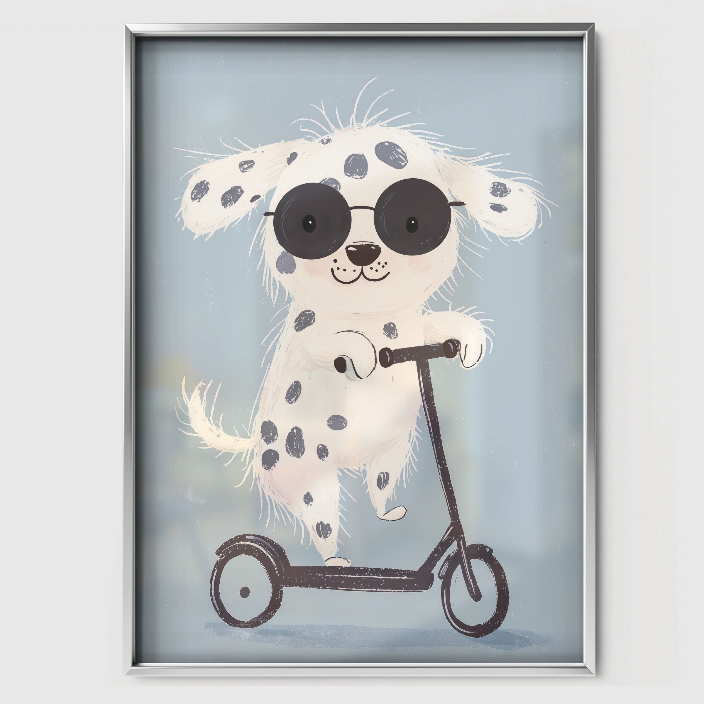 Scooter Dalmatian Nursery Print - white framed nursery wall art print