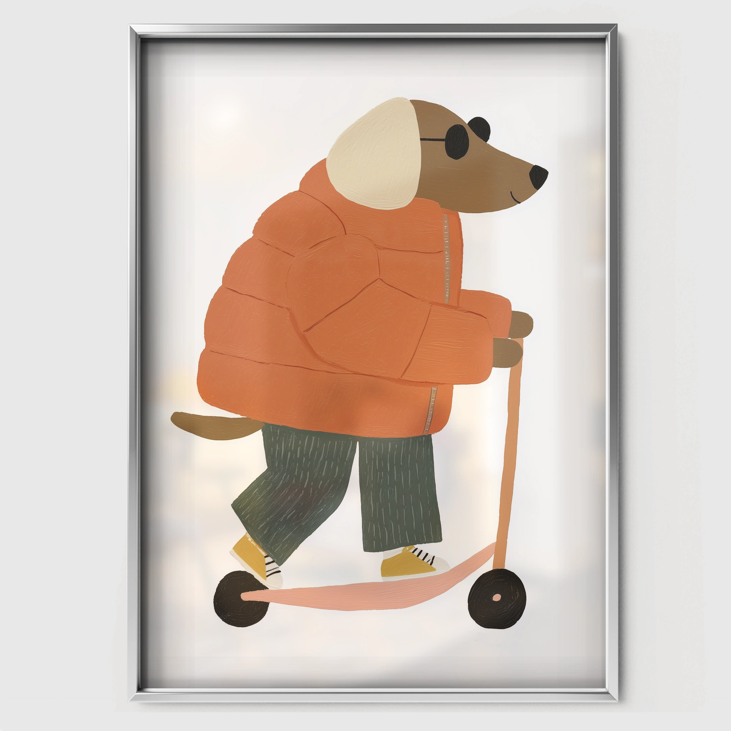 Scooter Dog Nursery Print - white framed nursery wall art print