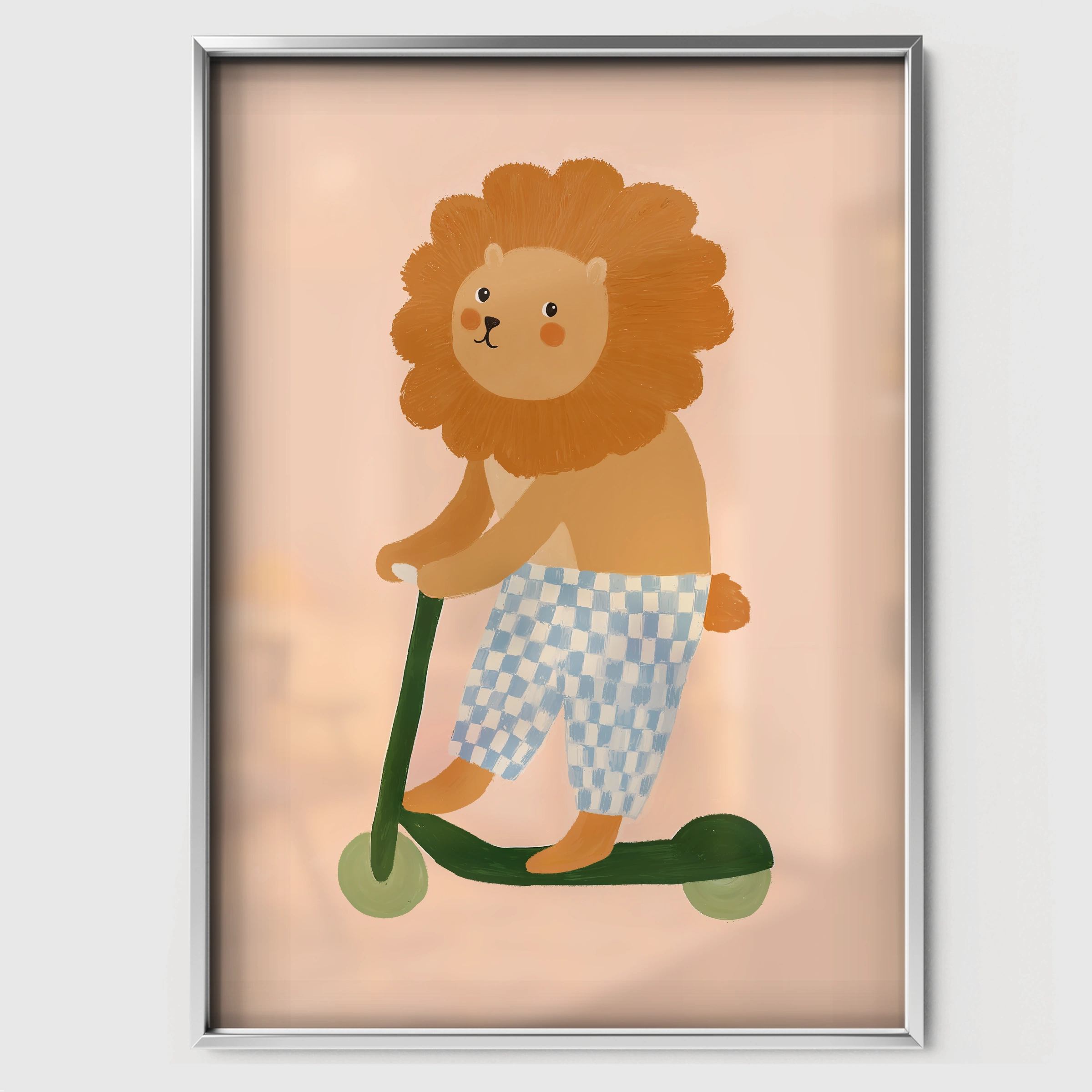 Scooter Lion Nursery Print - white framed nursery wall art print