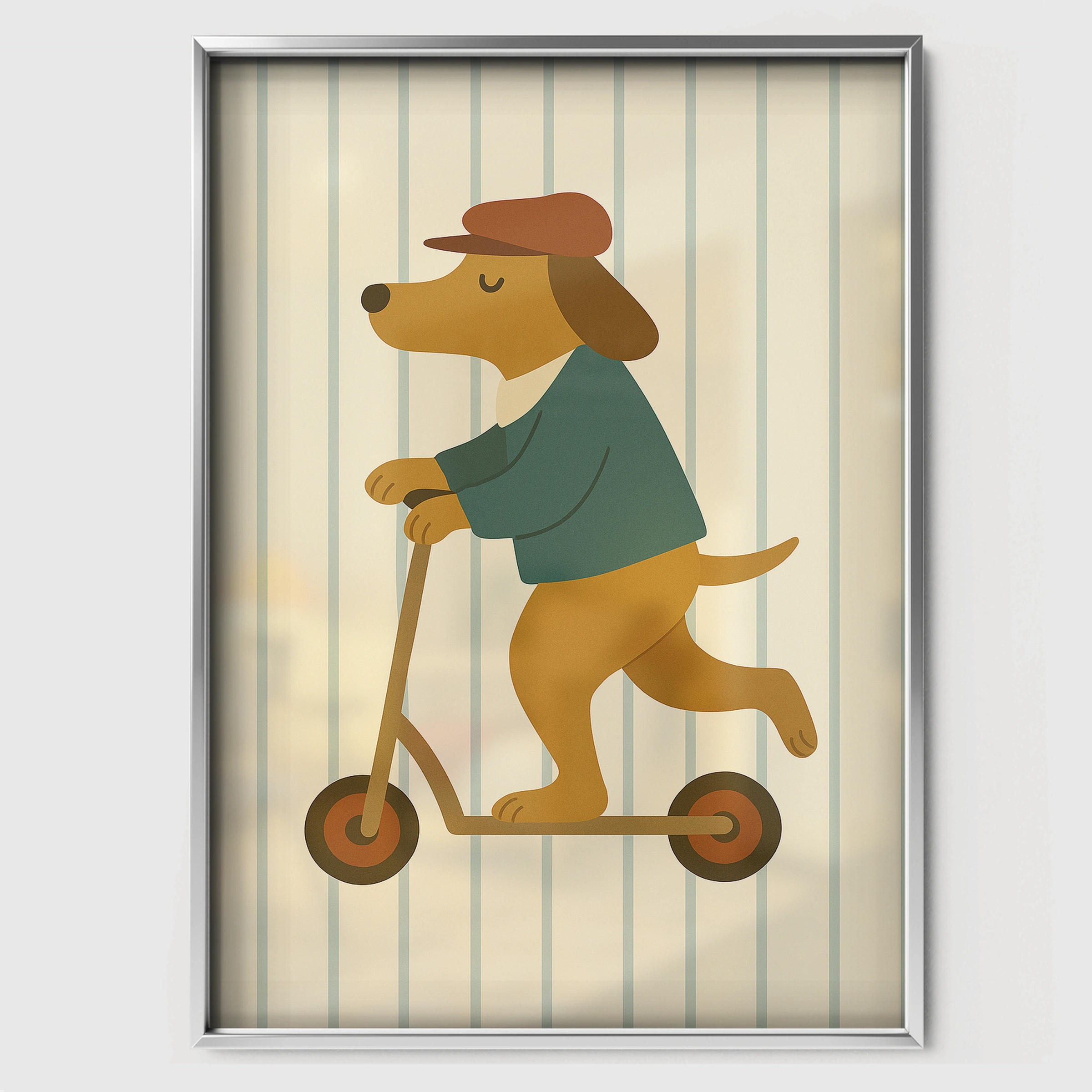 Scooter Pup Nursery Print - white framed nursery wall art print