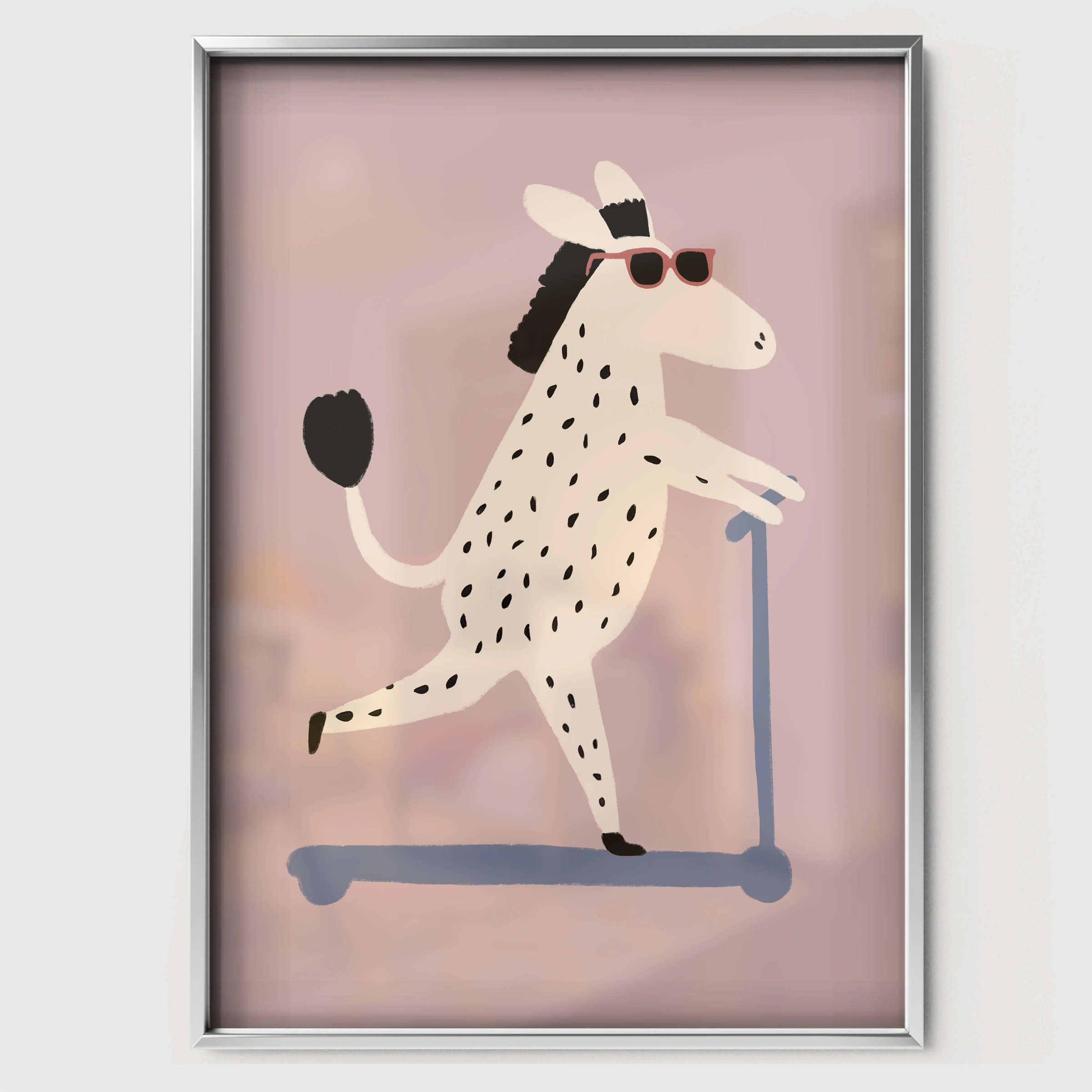 Scooter Zebra Nursery Print - white framed nursery wall art print