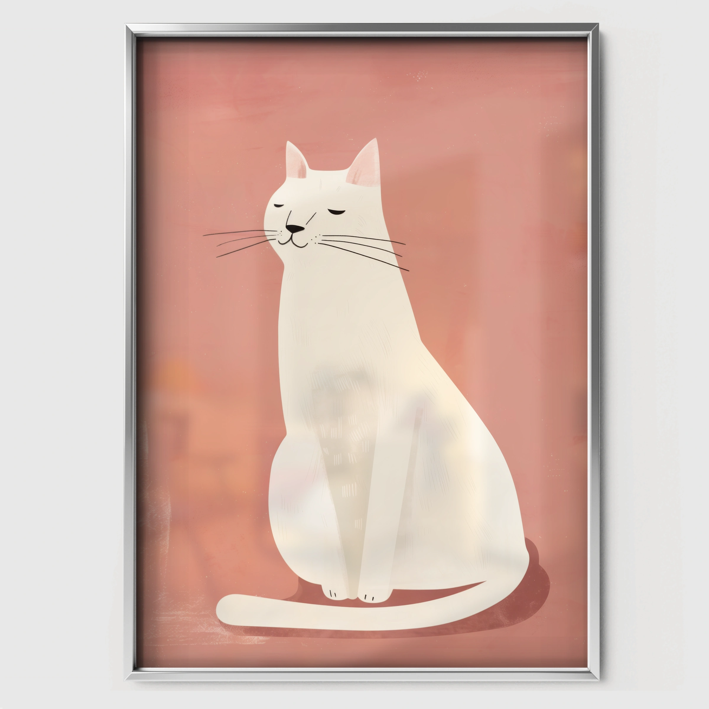 Serene White Cat Nursery Print - white framed nursery wall art print