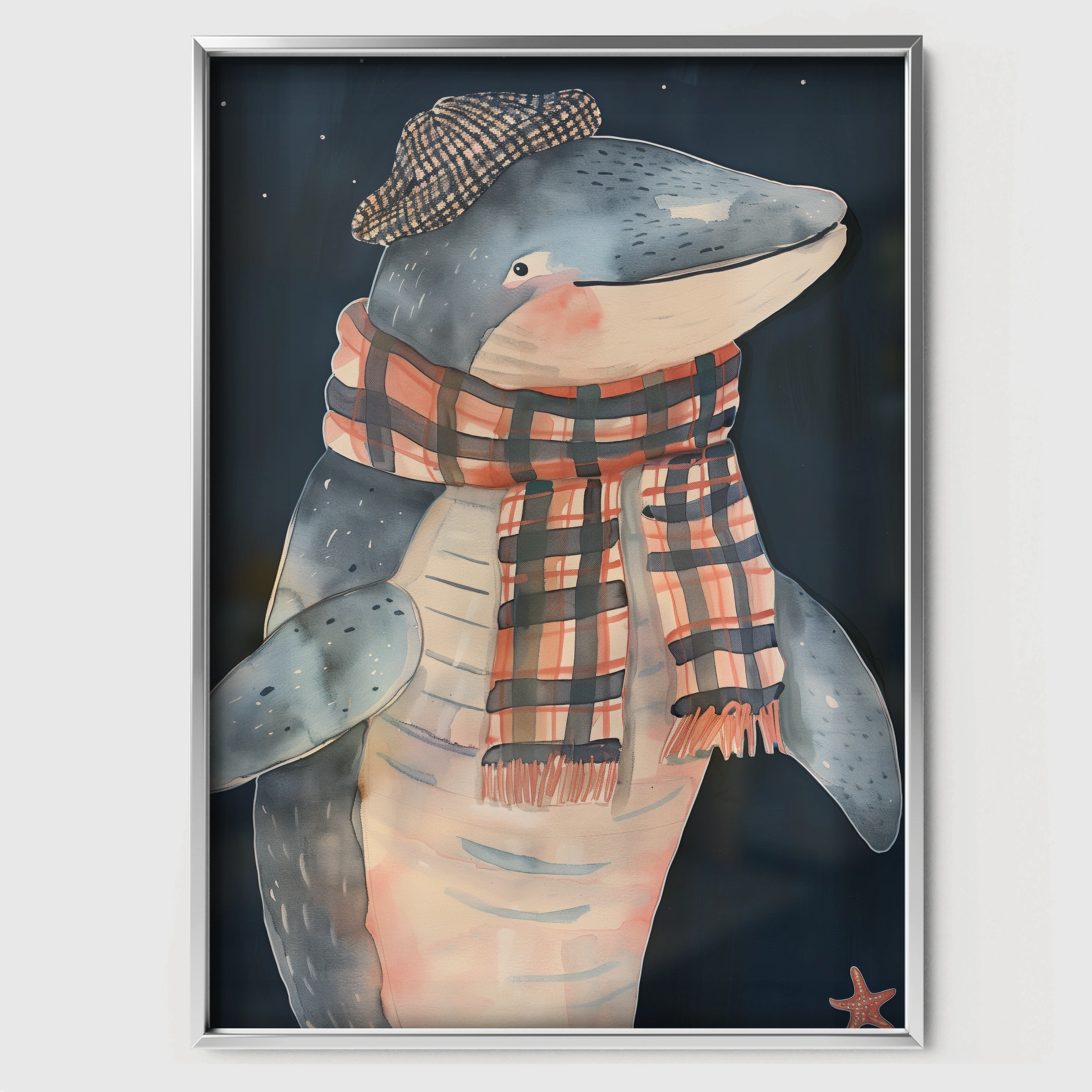 Shark in a Scarf Nursery Print - white framed nursery wall art print