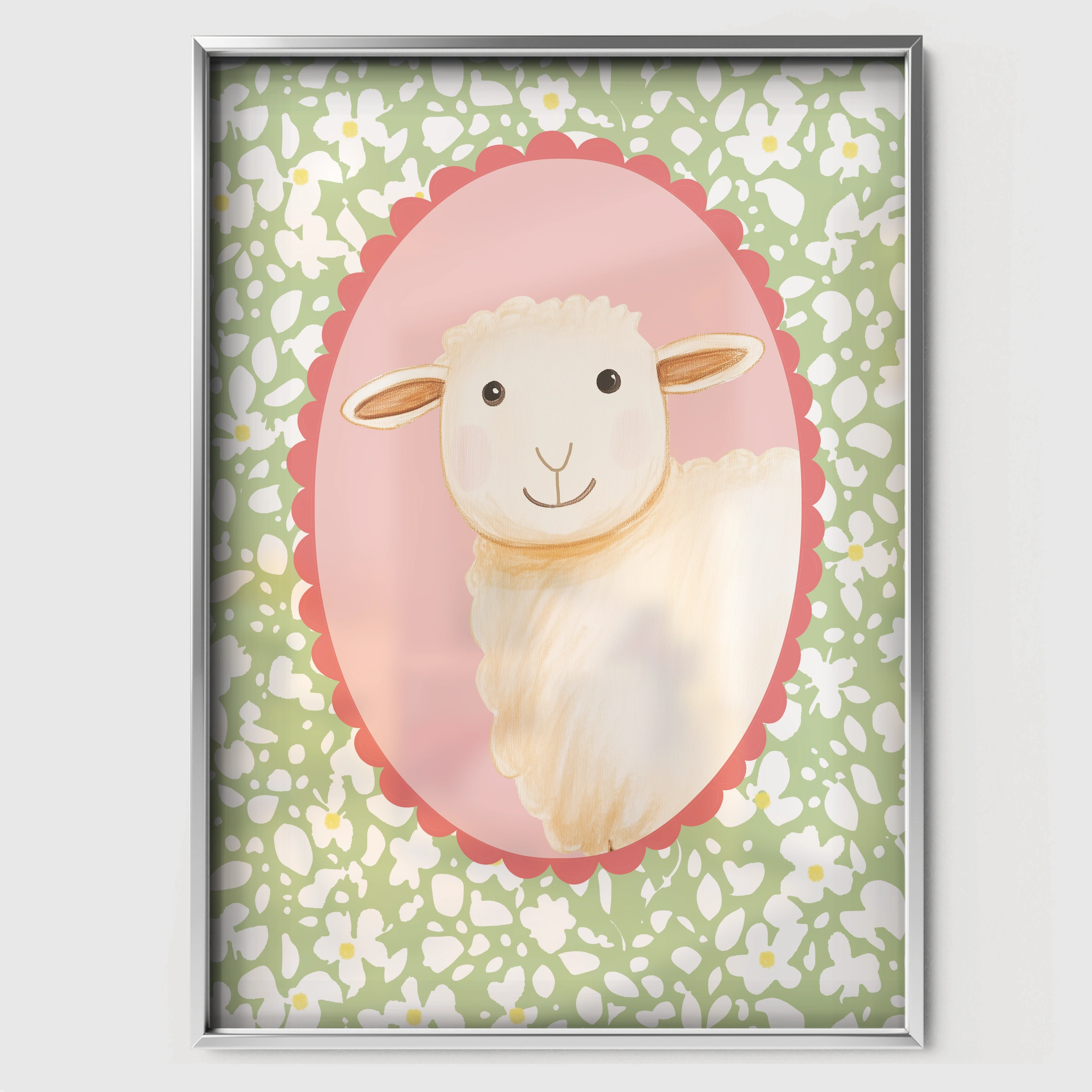 Sheep Cameo Nursery Print - white framed nursery wall art print