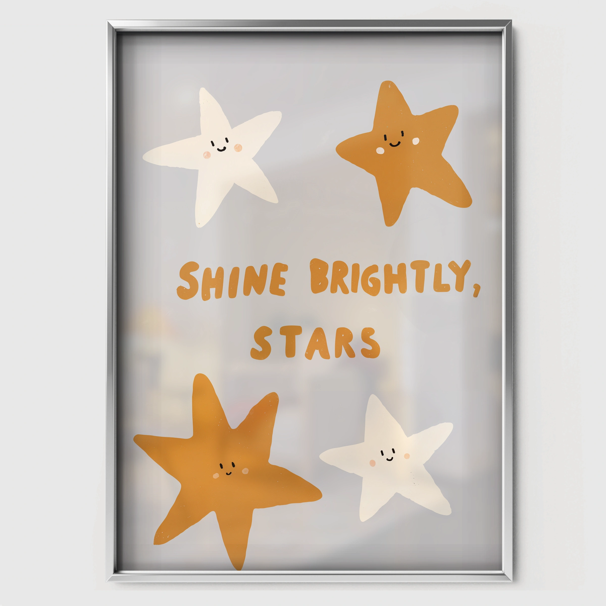 Shine Brightly Stars Nursery Print - white framed nursery wall art print