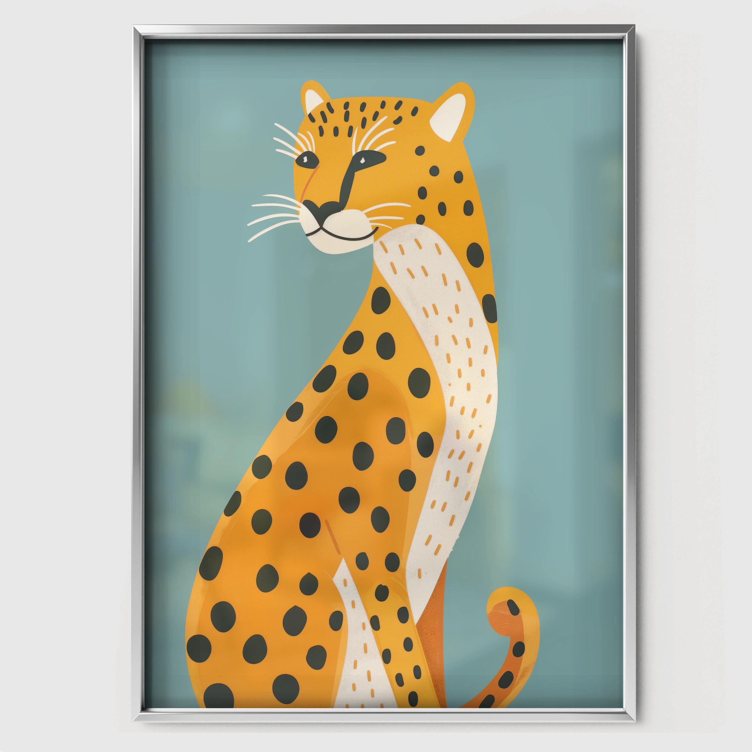 Sitting Cheetah Two Nursery Print - white framed nursery wall art print