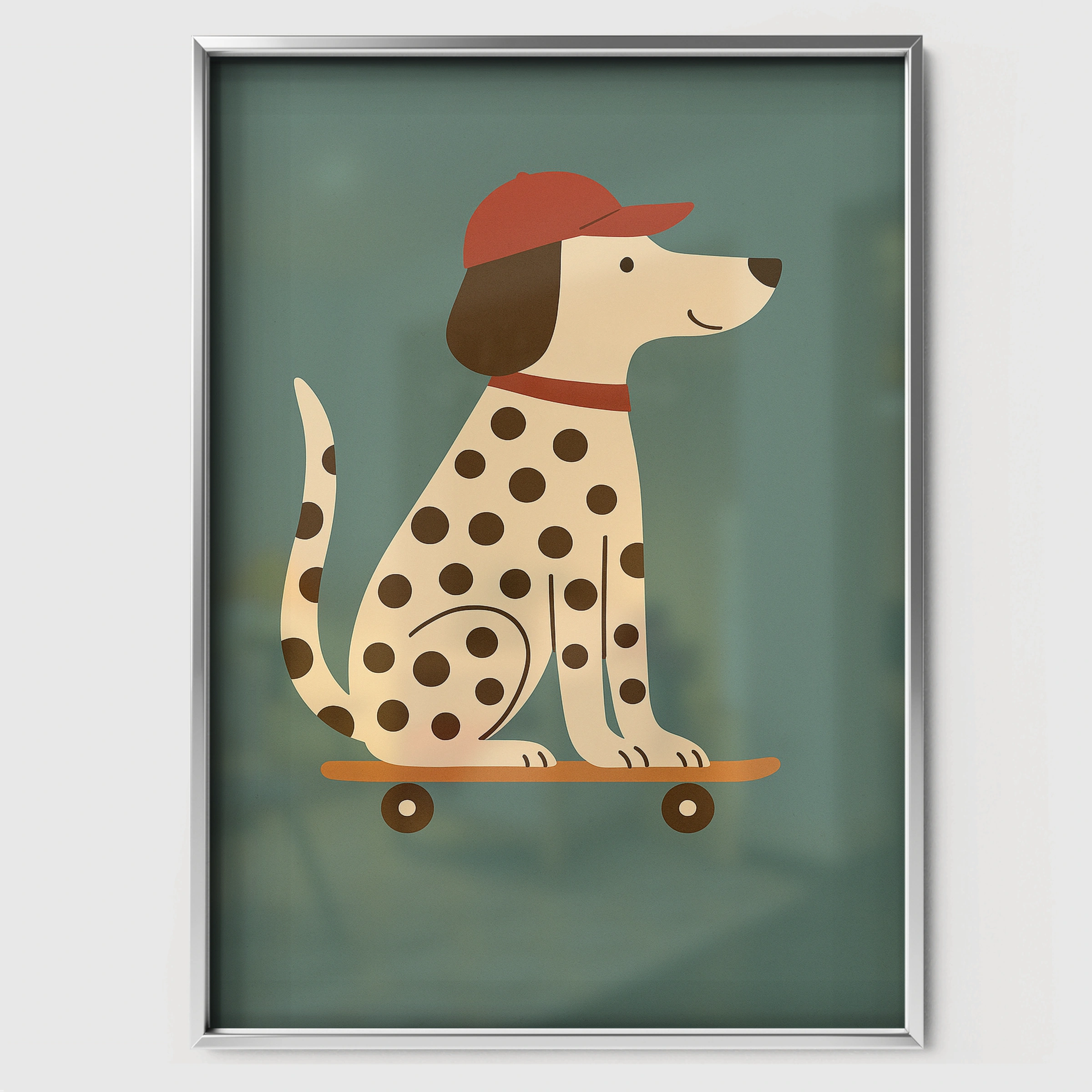 Skateboard Dalmatian Nursery Print - white framed nursery wall art print