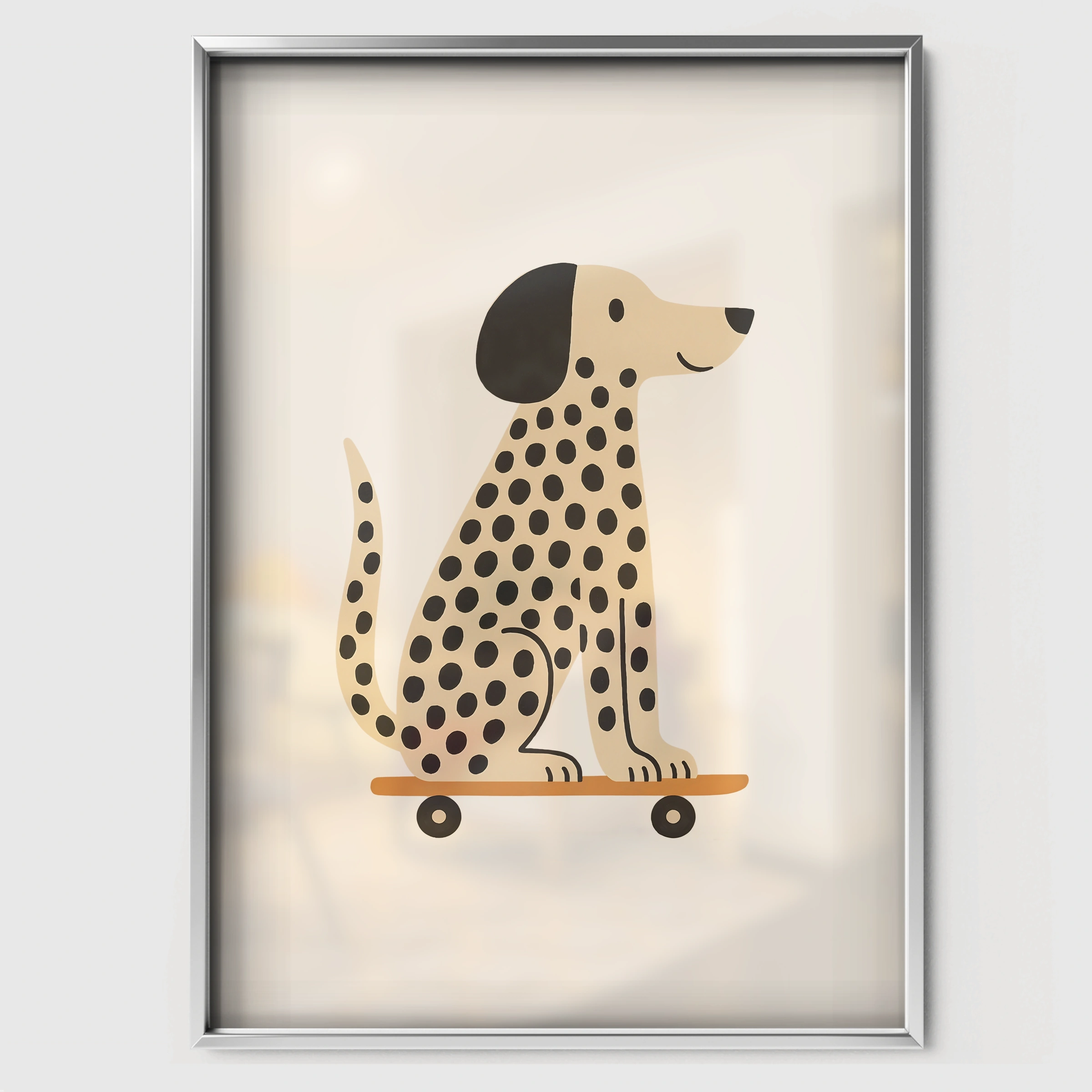 Skateboard Dalmatian Two Nursery Print - white framed nursery wall art print