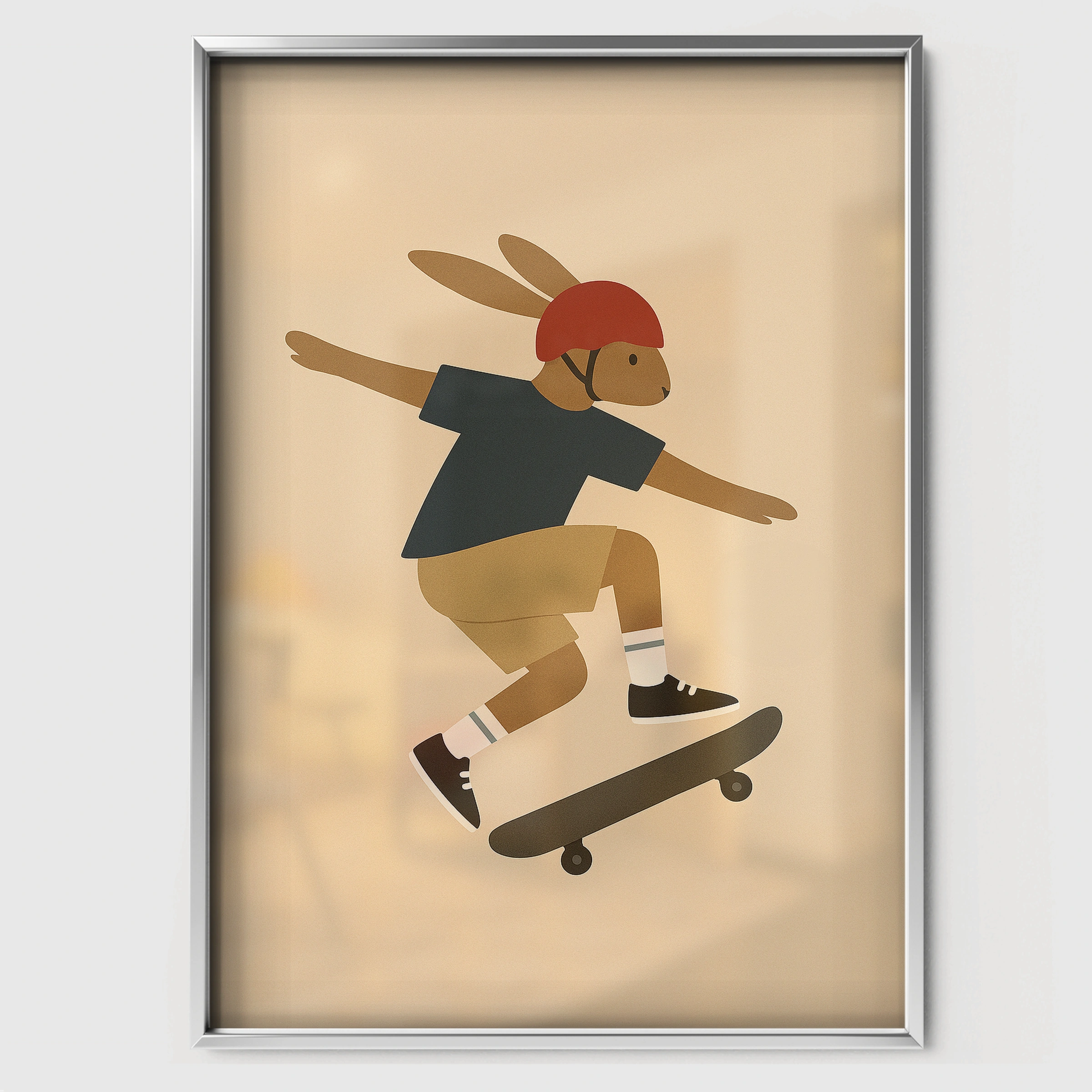 Skateboard Rabbit Nursery Print - white framed nursery wall art print