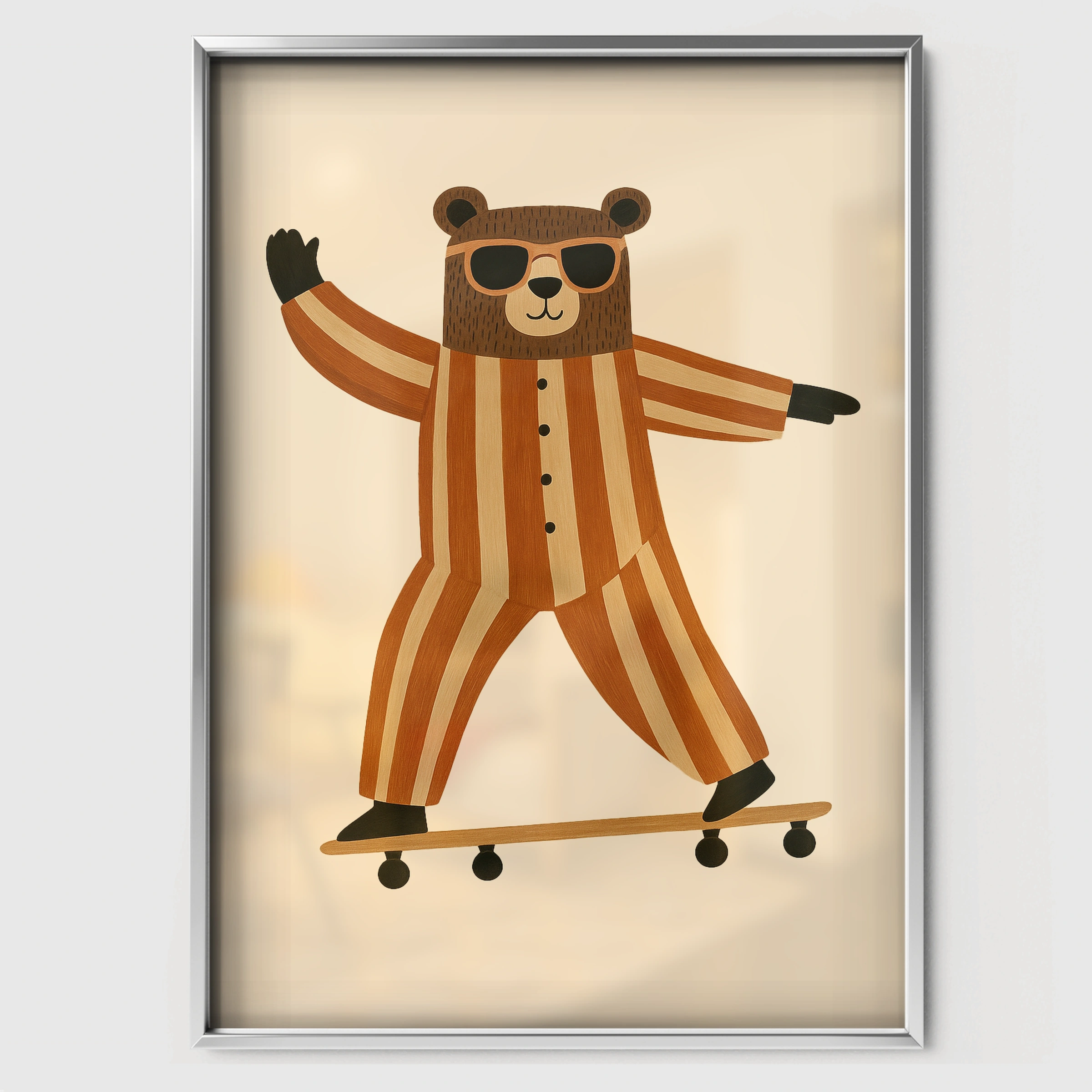Skateboarding Bear Nursery Print - white framed nursery wall art print