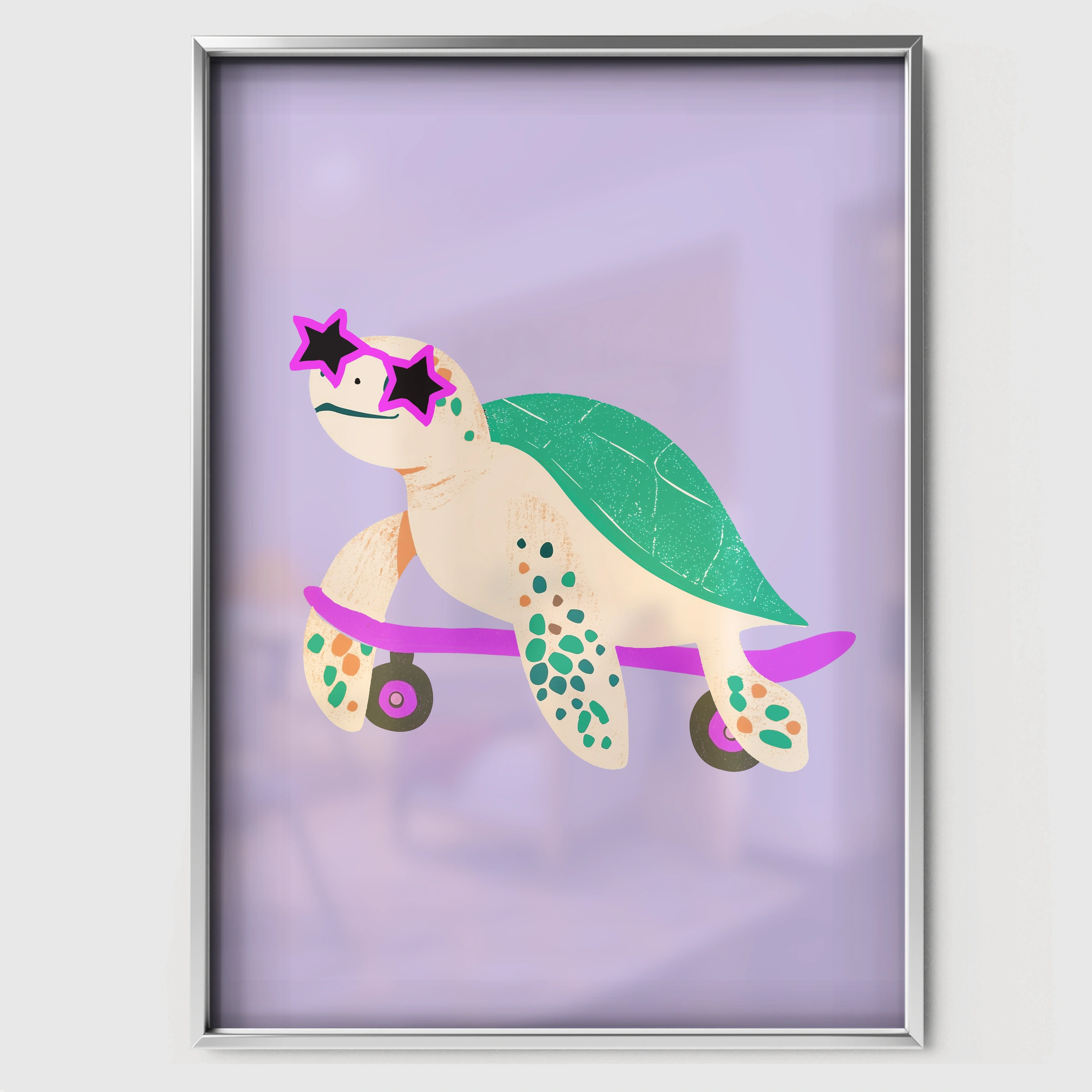 Skateboarding Turtle Nursery Print - white framed nursery wall art print