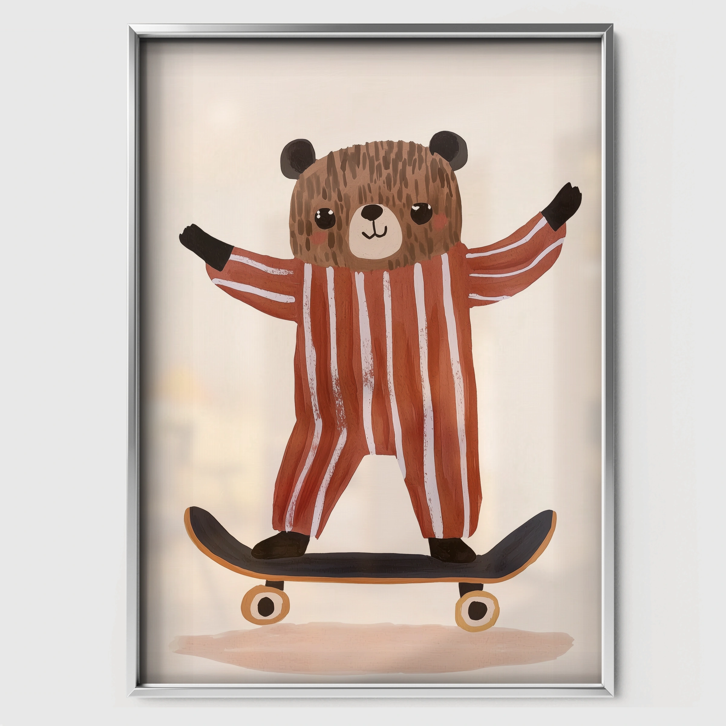 Skater Bear Nursery Print - white framed nursery wall art print