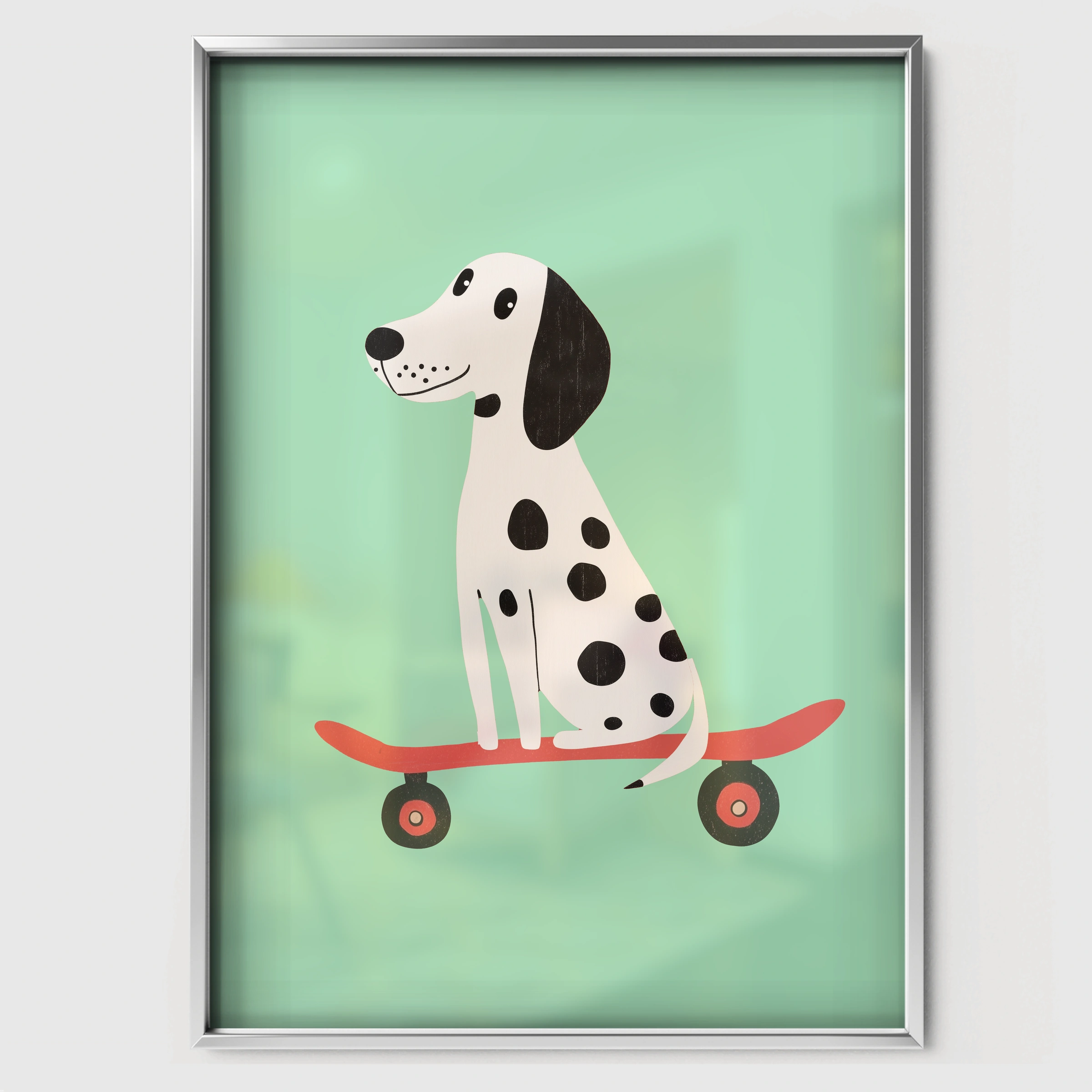 Skater Dalmatian Nursery Print - white framed nursery wall art print