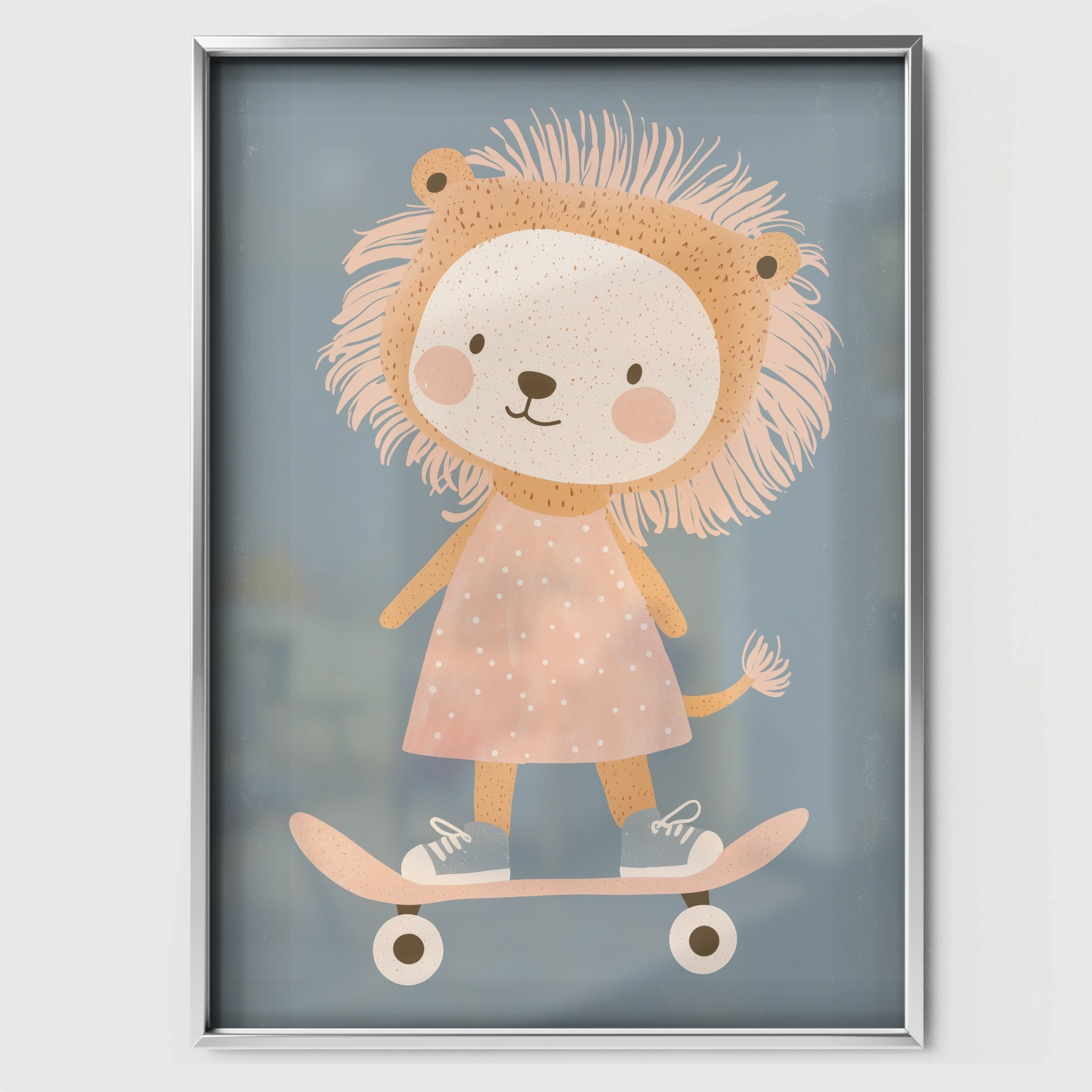 Skater Lion Nursery Print - white framed nursery wall art print