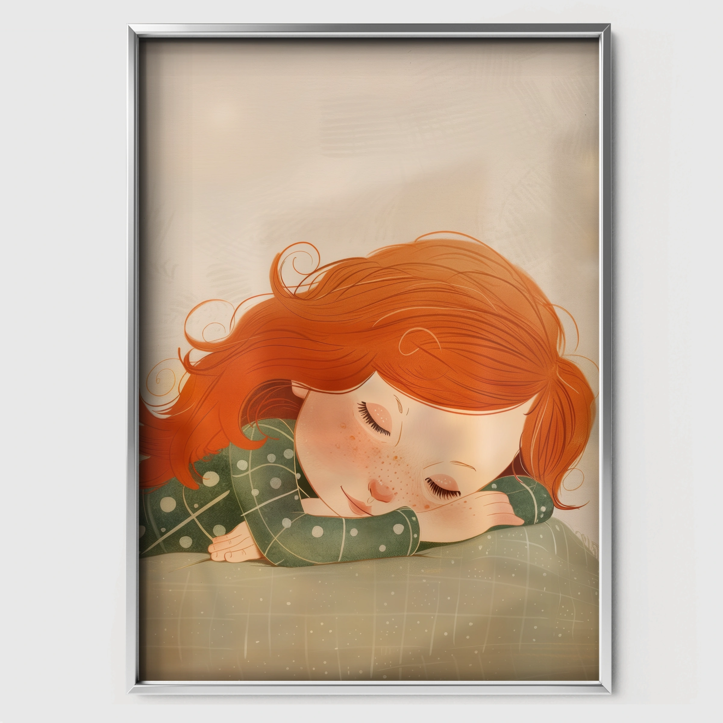 Sleeping Girl Nursery Print - white framed nursery wall art print