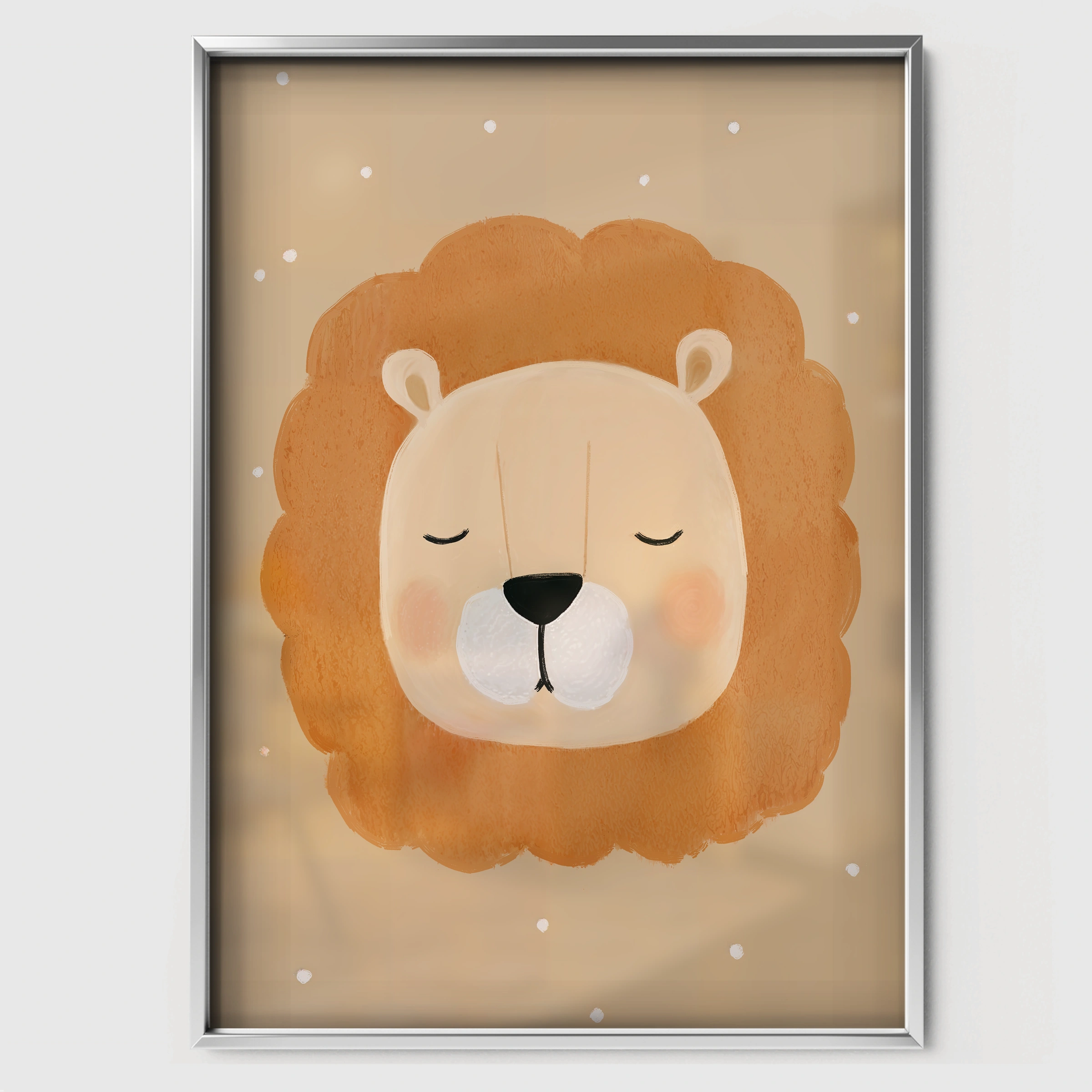 Sleeping Lion Nursery Print - white framed nursery wall art print