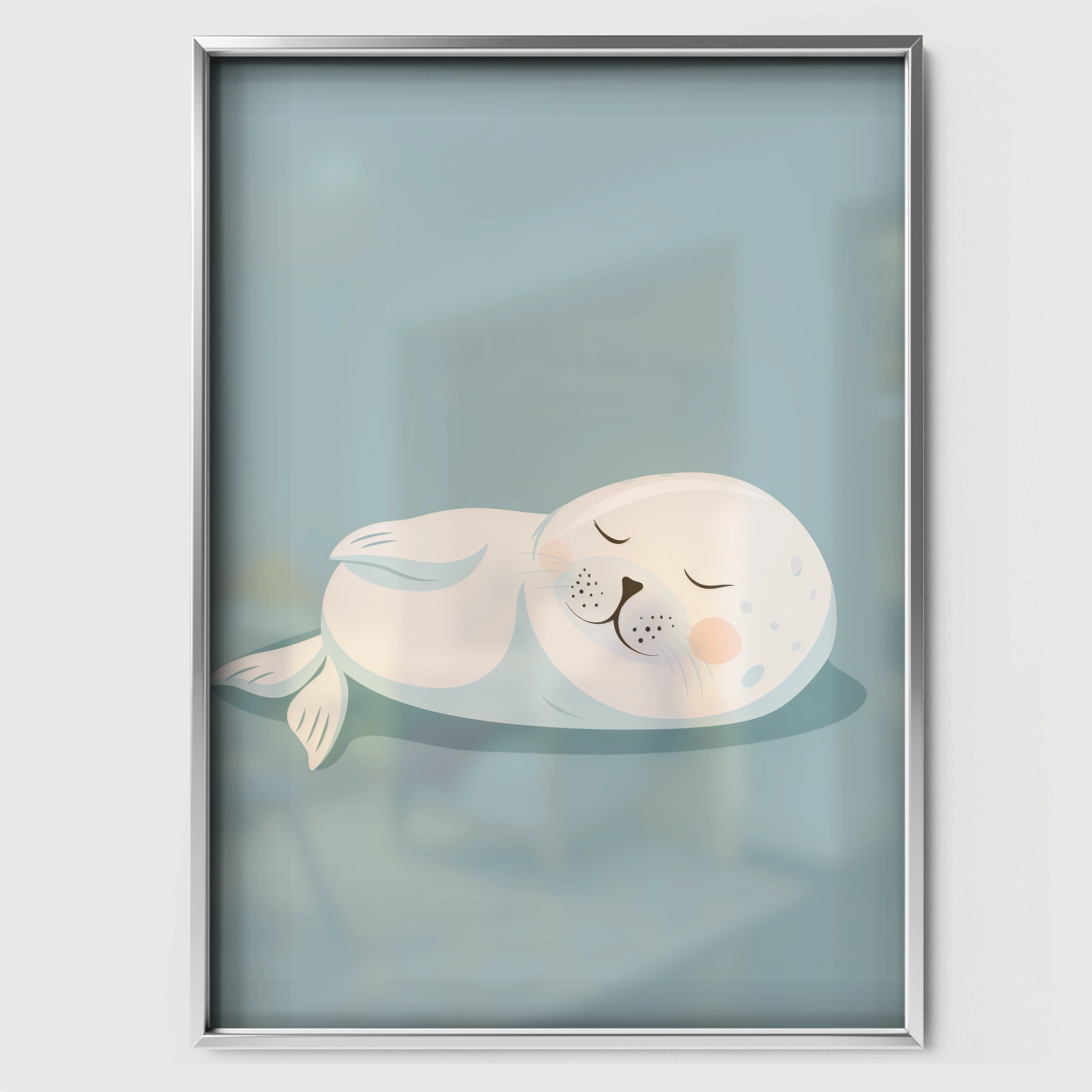 Sleeping Seal Nursery Print - white framed nursery wall art print