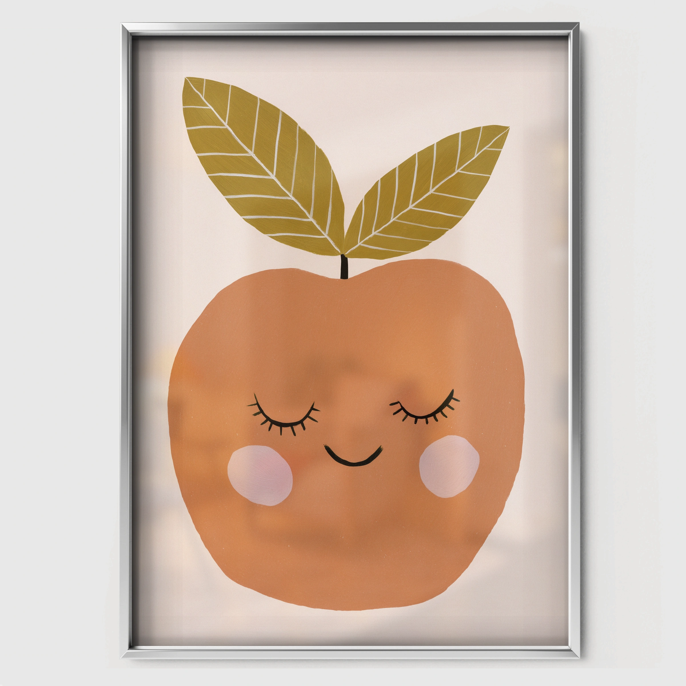 Sleepy Apple Nursery Print - white framed nursery wall art print