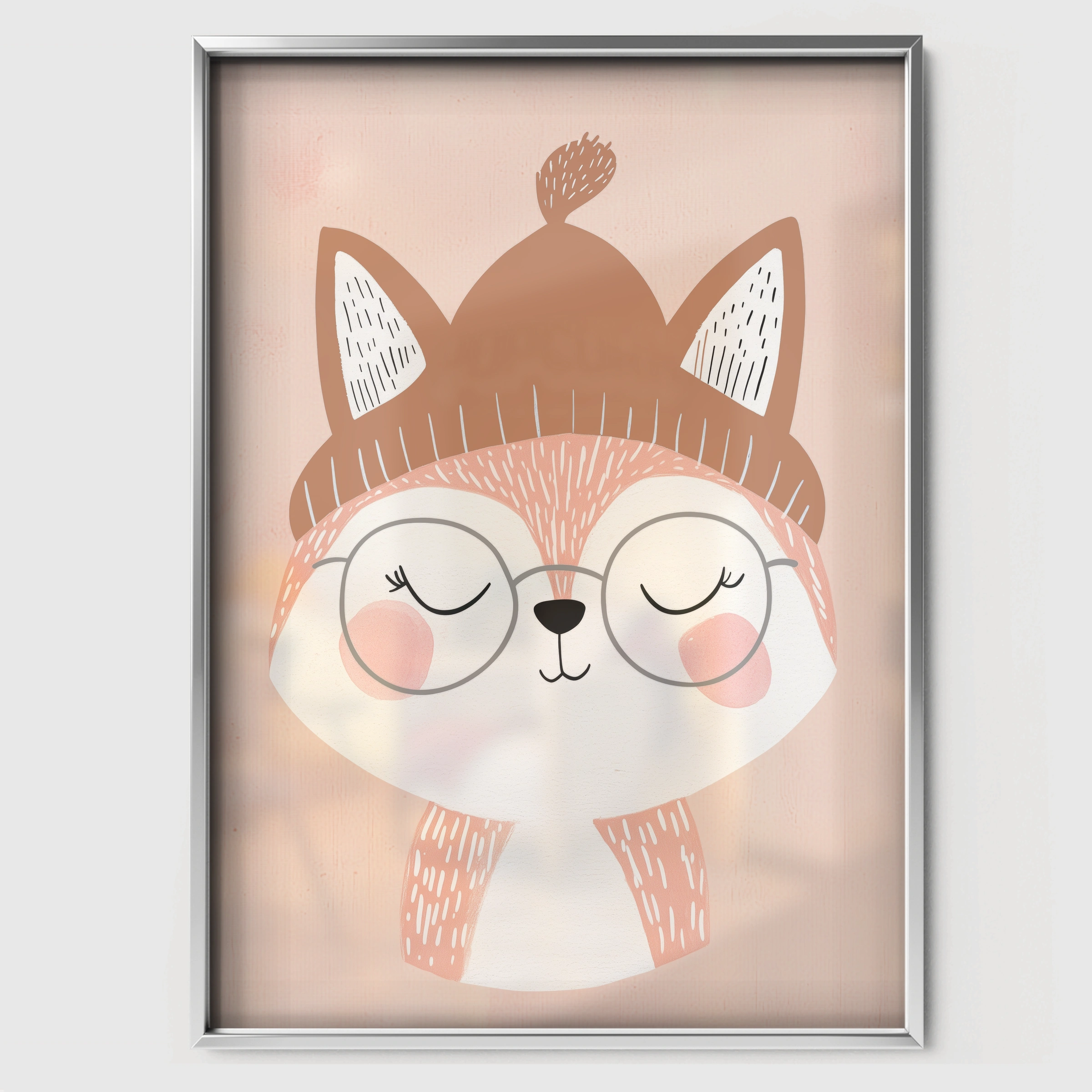 Sleepy Fox Nursery Print - white framed nursery wall art print