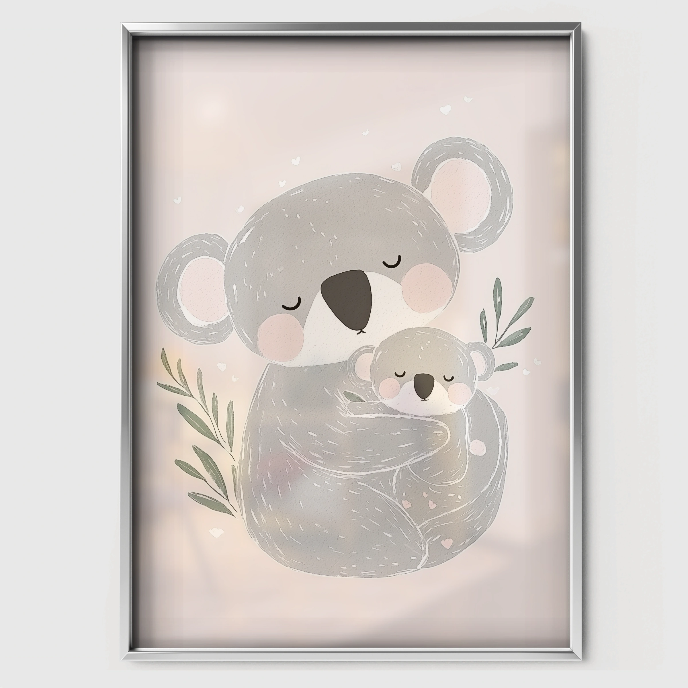 Sleepy Koala Nursery Print - white framed nursery wall art print