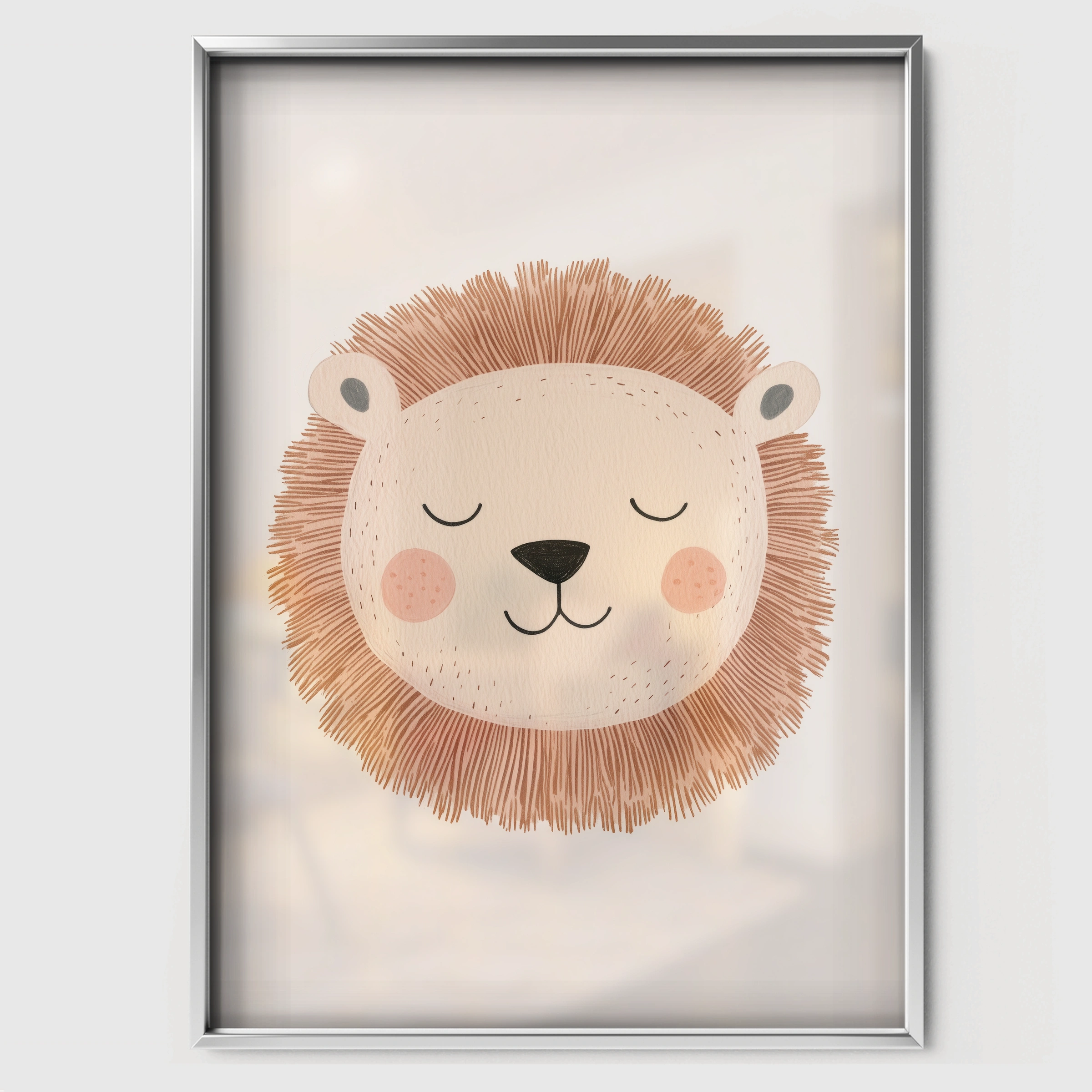 Sleepy Lion Nursery Print - white framed nursery wall art print