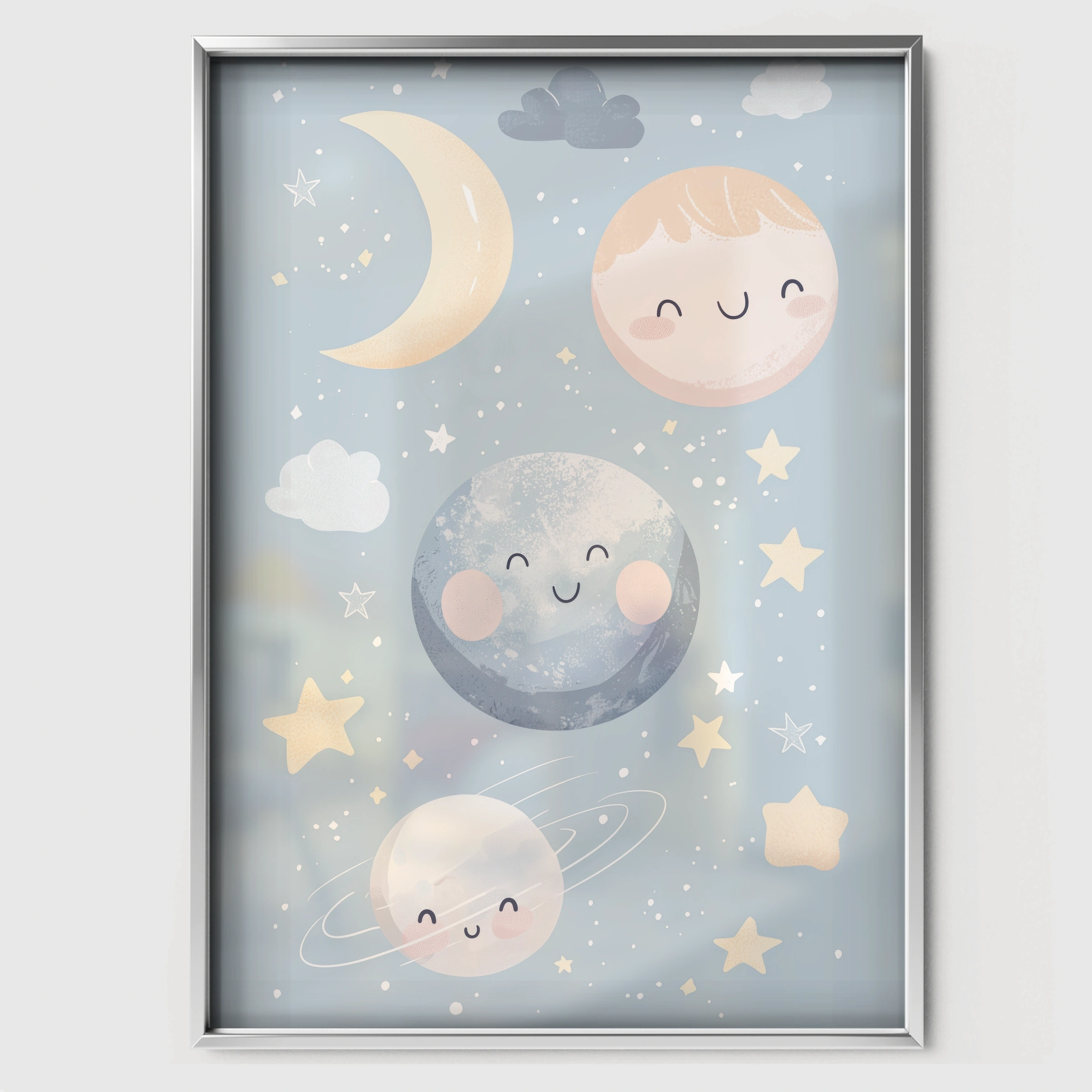 Sleepy Moon Nursery Print - white framed nursery wall art print