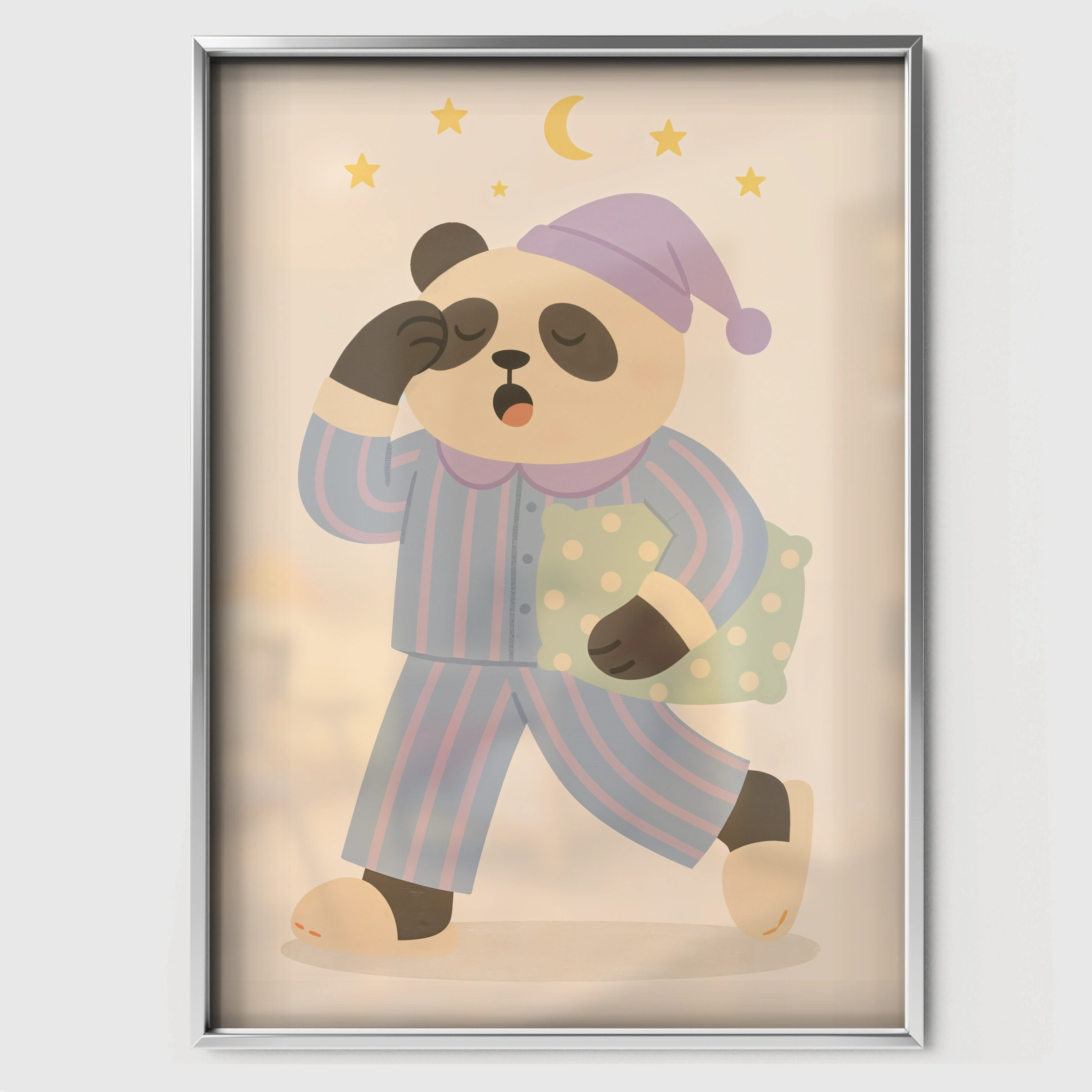 Sleepy Panda Nursery Print - white framed nursery wall art print