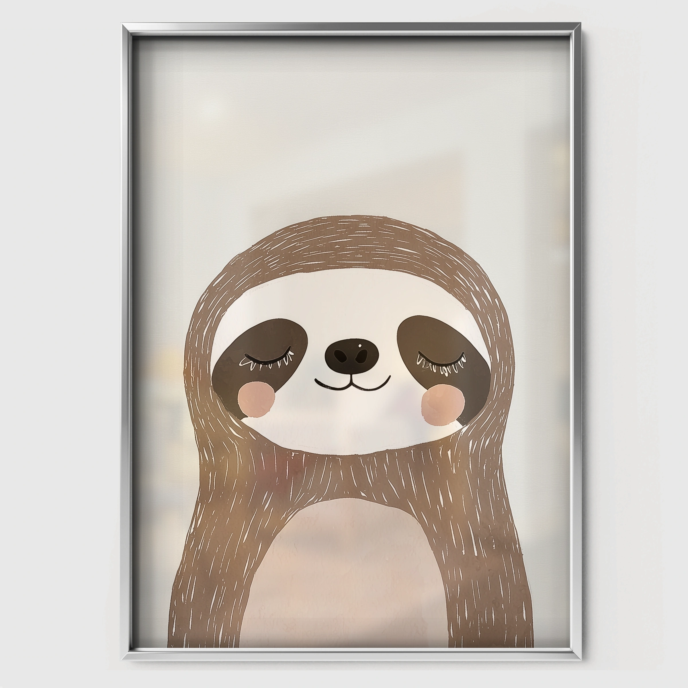 Sleepy Sloth Nursery Print - white framed nursery wall art print
