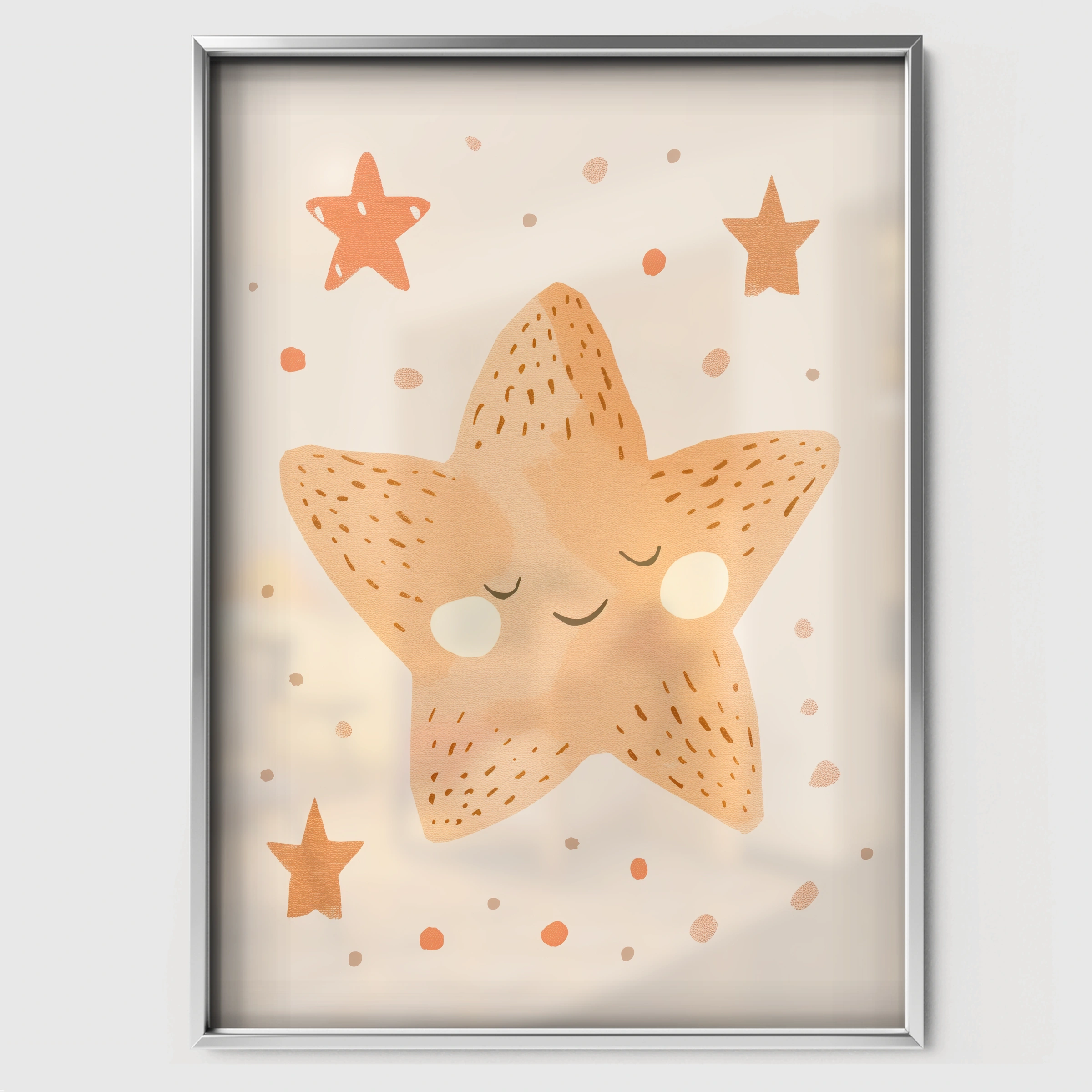 Sleepy Star Nursery Print - white framed nursery wall art print