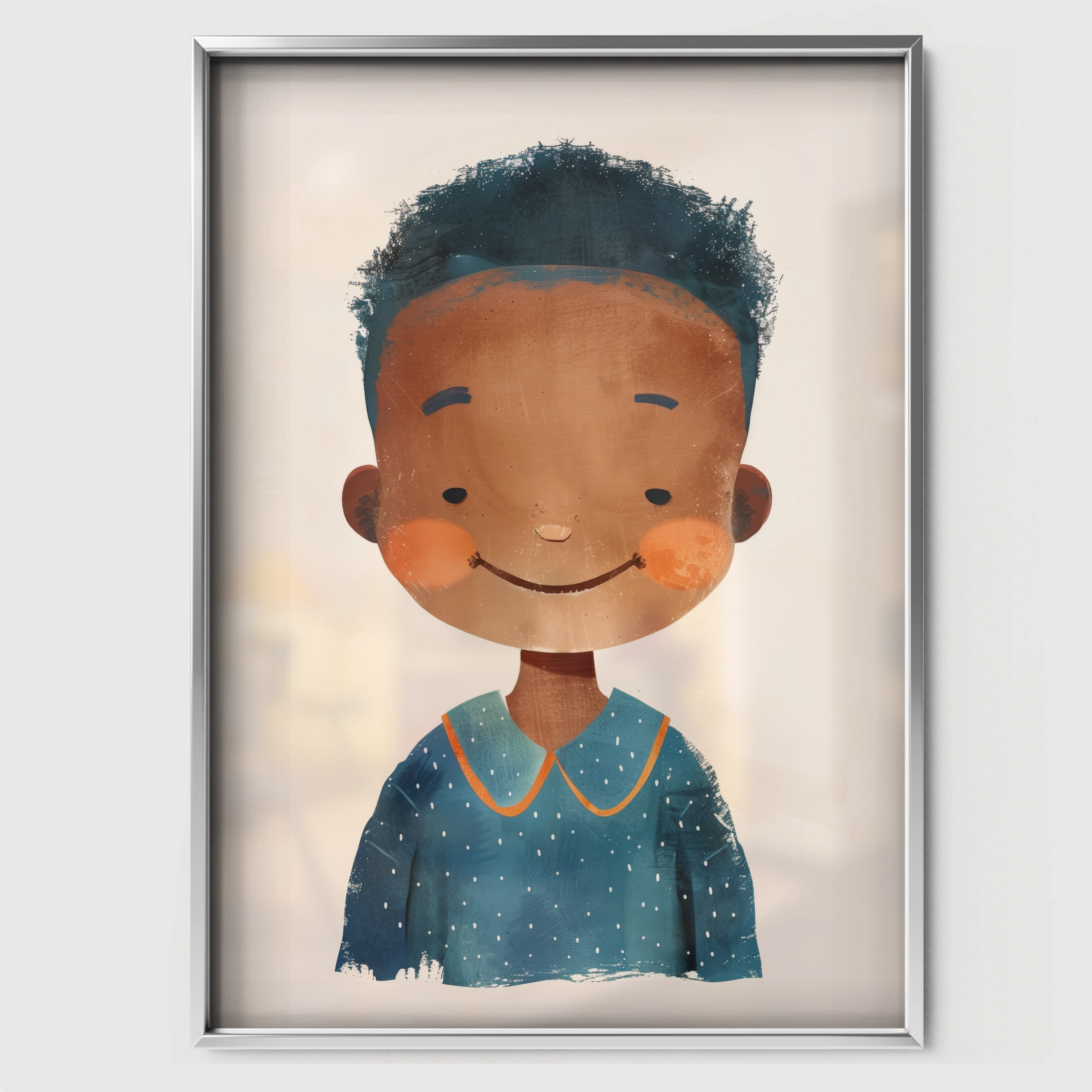 Smiling Boy Nursery Print - white framed nursery wall art print