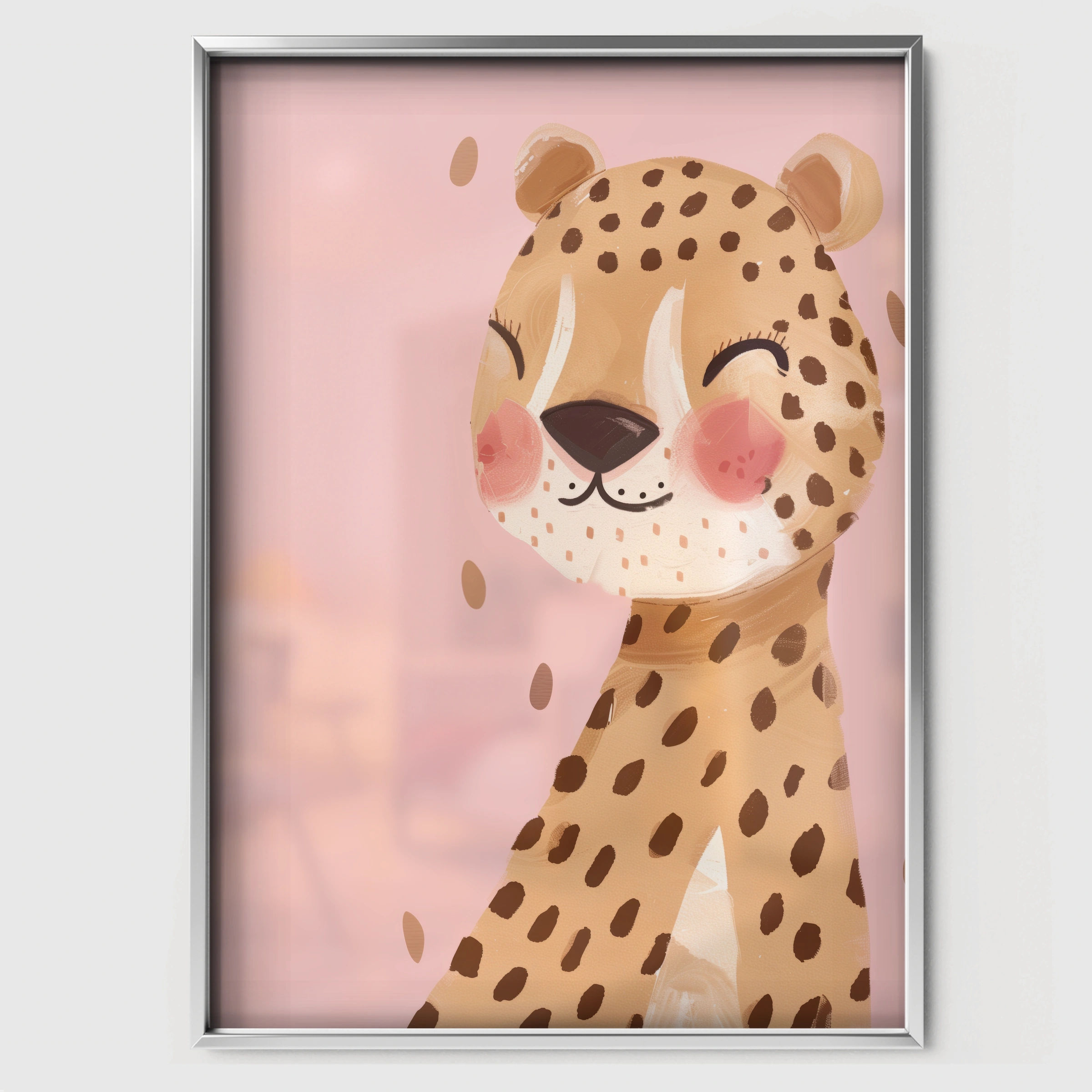 Smiling Cheetah Cub Nursery Print - white framed nursery wall art print