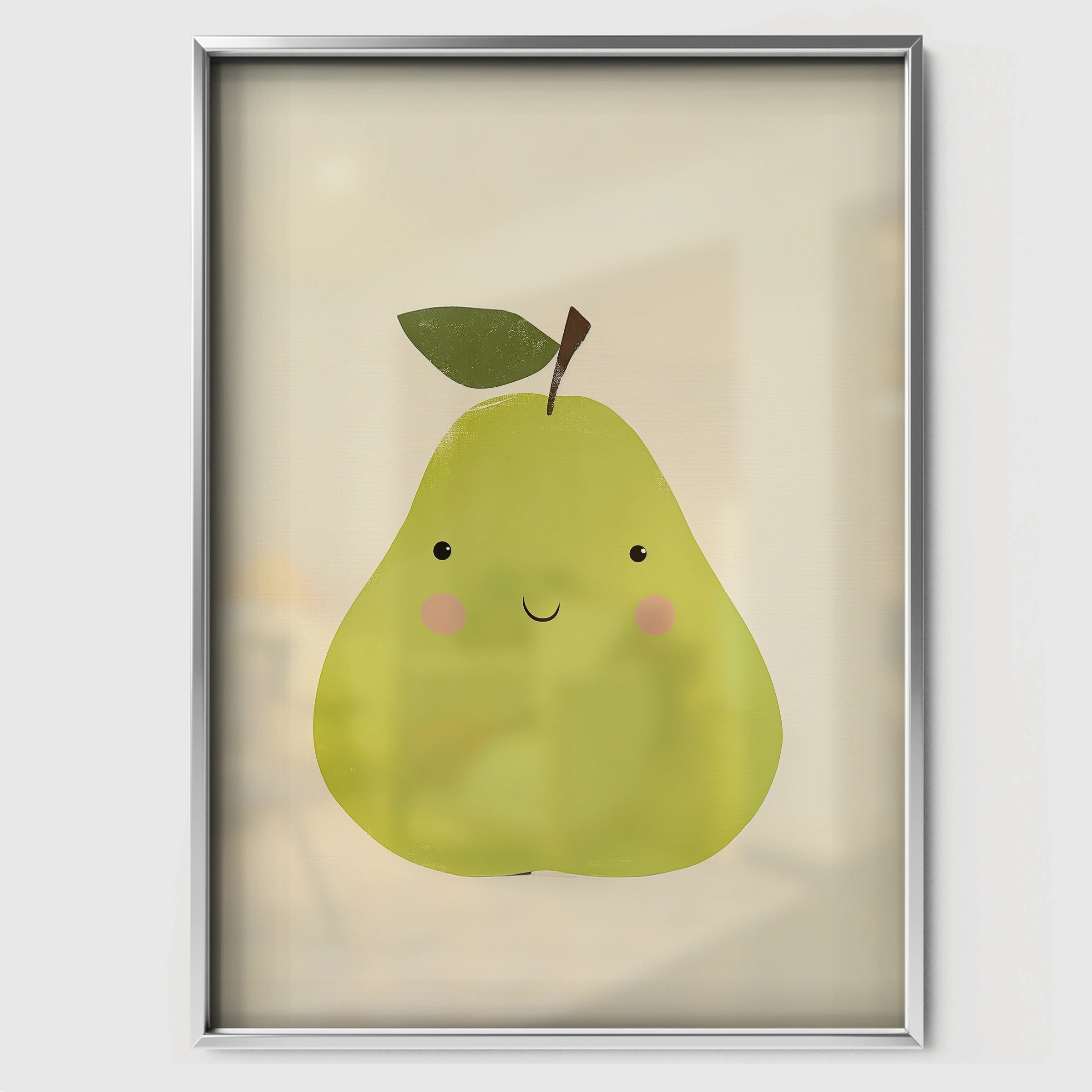 Smiling Pear Nursery Print - white framed nursery wall art print