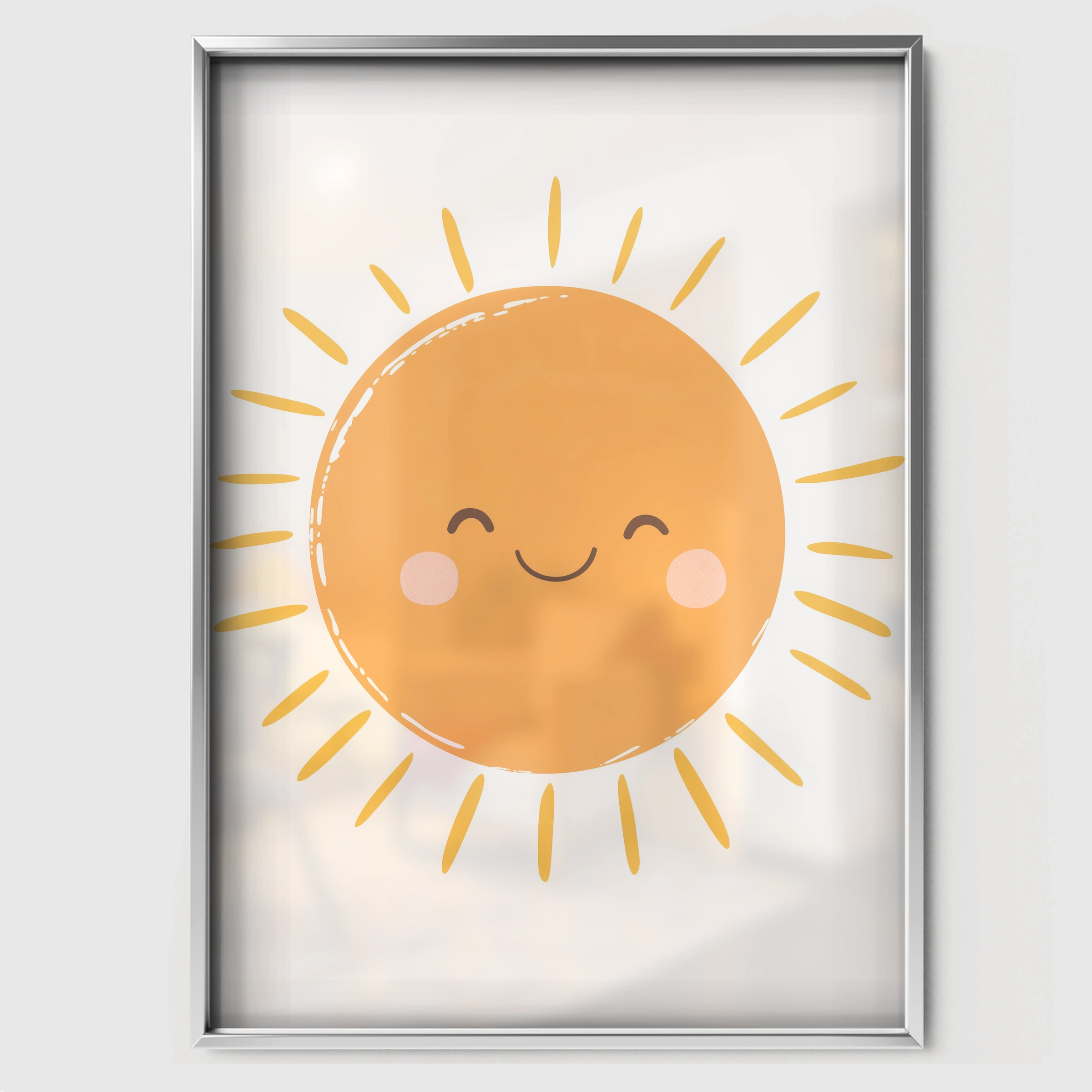 Smiling Sun Face Nursery Print - white framed nursery wall art print