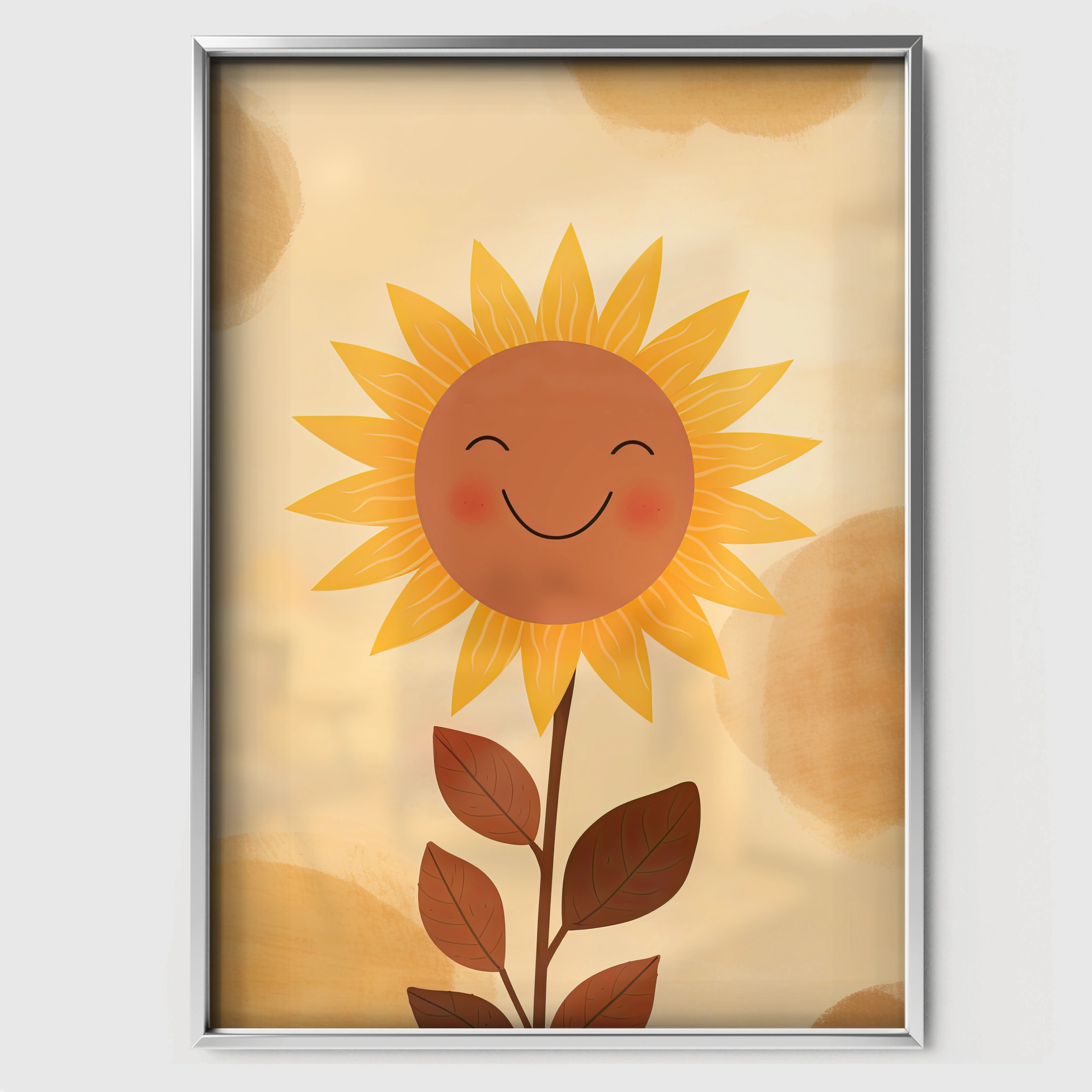 Smiling Sunflower Nursery Print - white framed nursery wall art print
