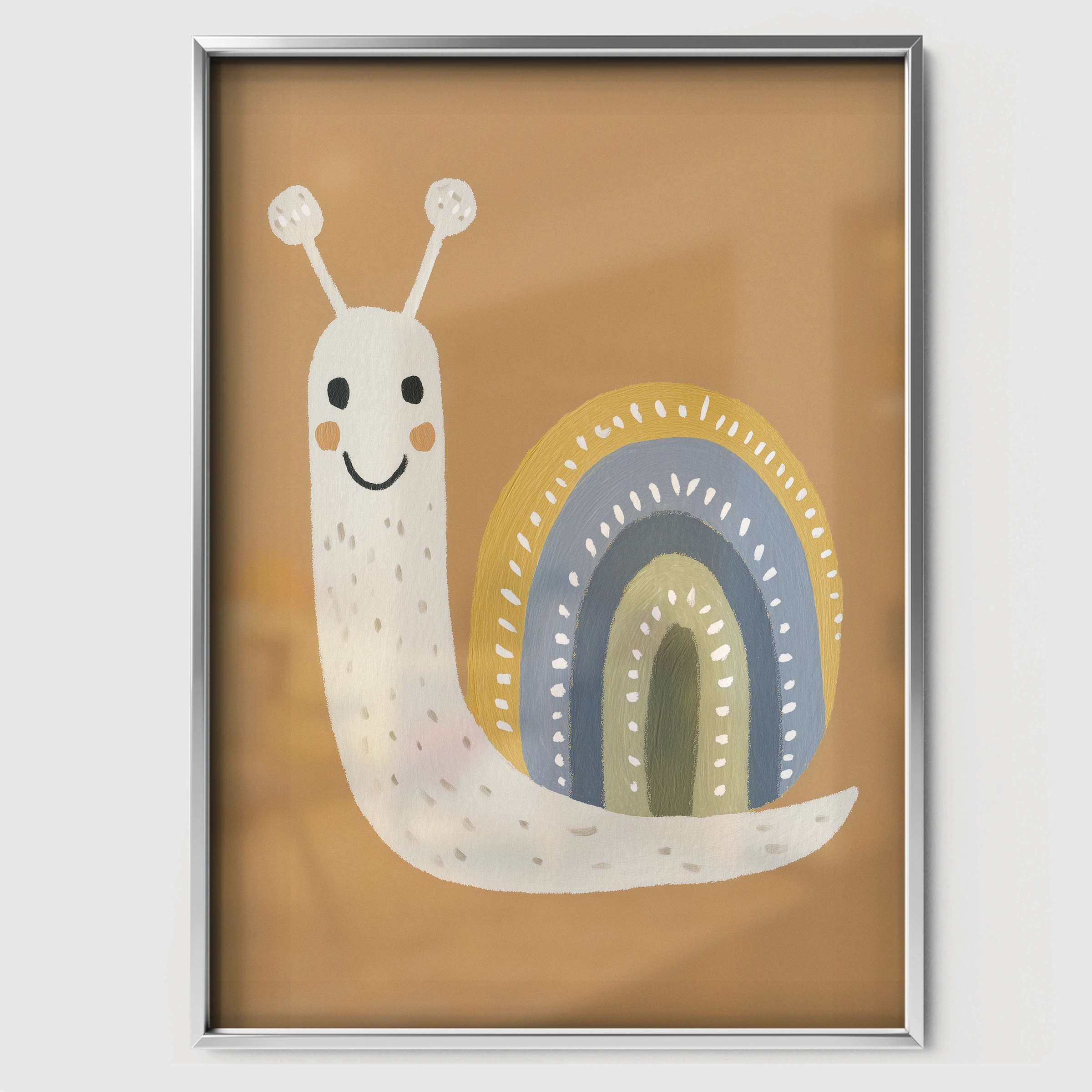 Snail and Rainbow Nursery Print - white framed nursery wall art print