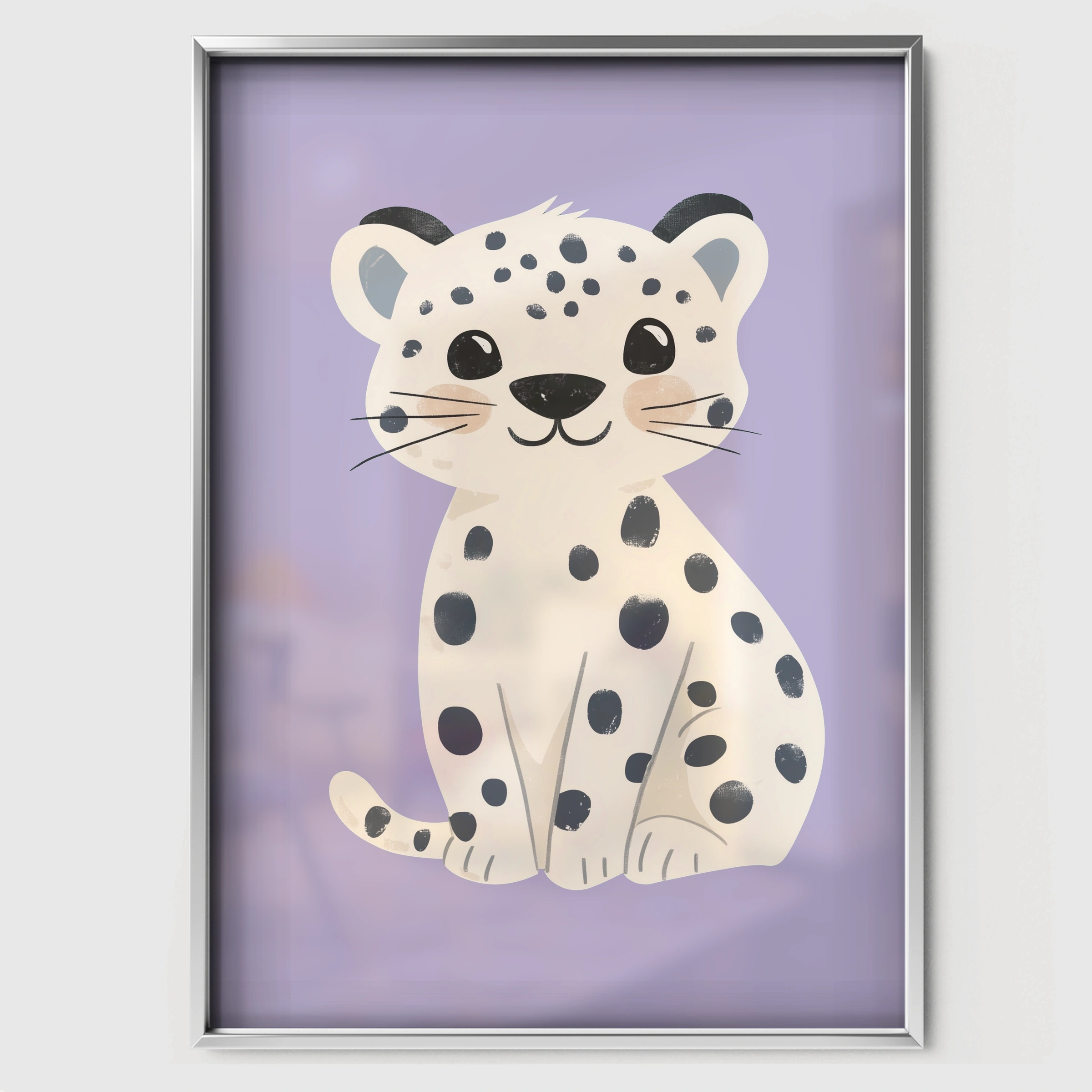 Snow Leopard Cub Nursery Print - white framed nursery wall art print