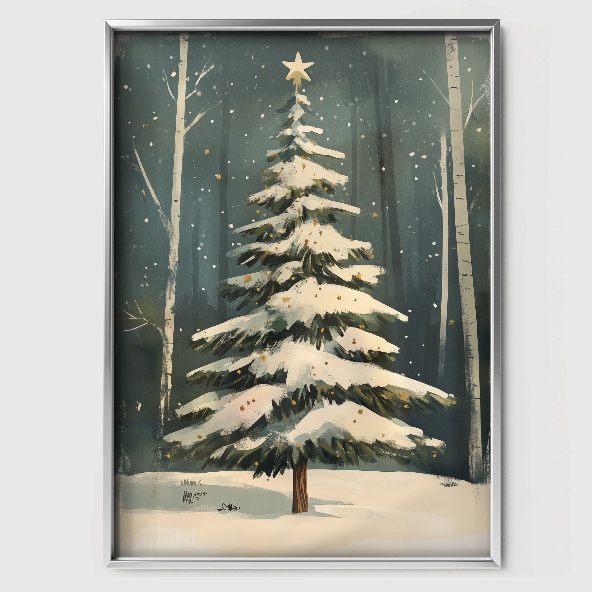 Snowy Forest Tree Christmas Print - white framed nursery wall art print