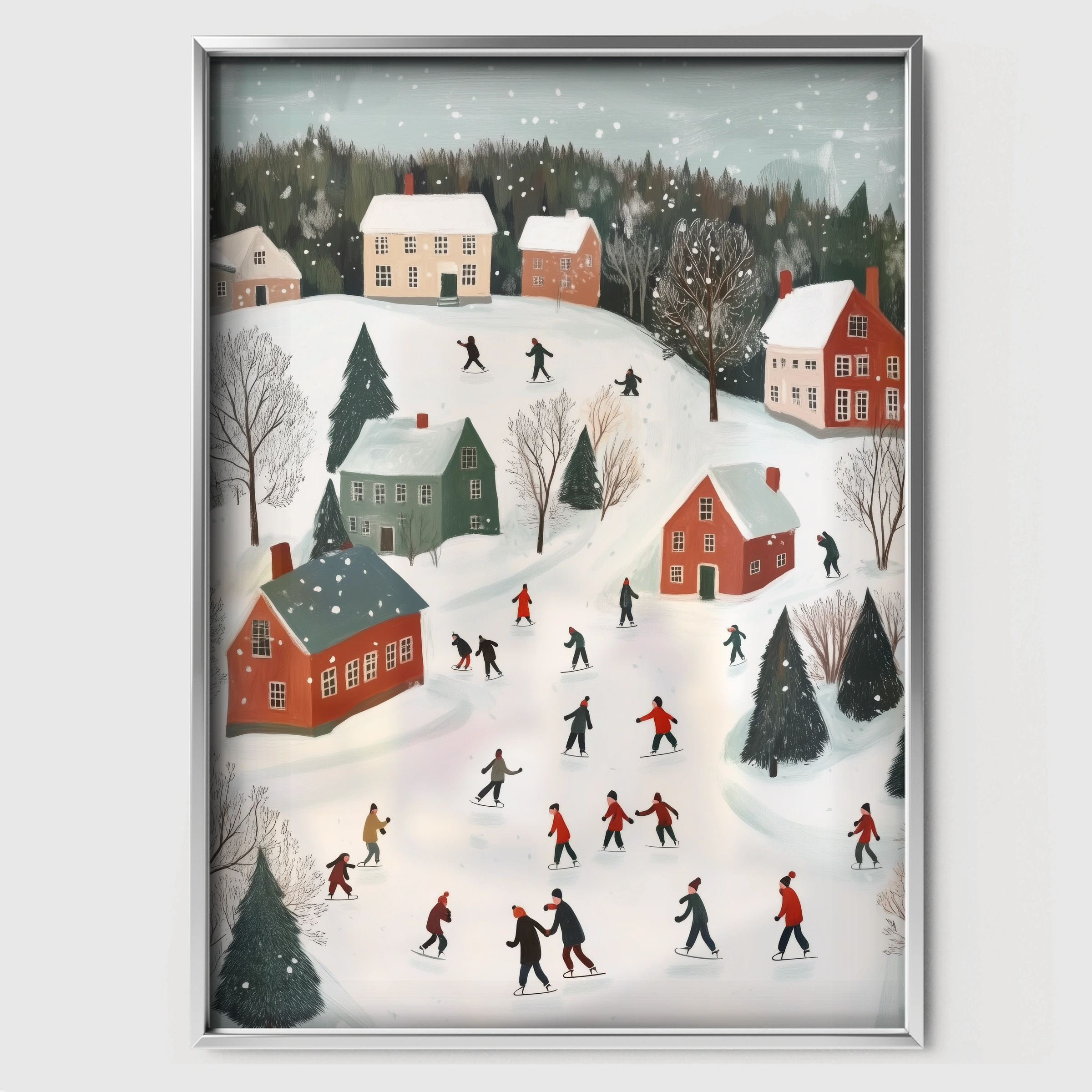 Snowy Village Christmas Print - white framed nursery wall art print