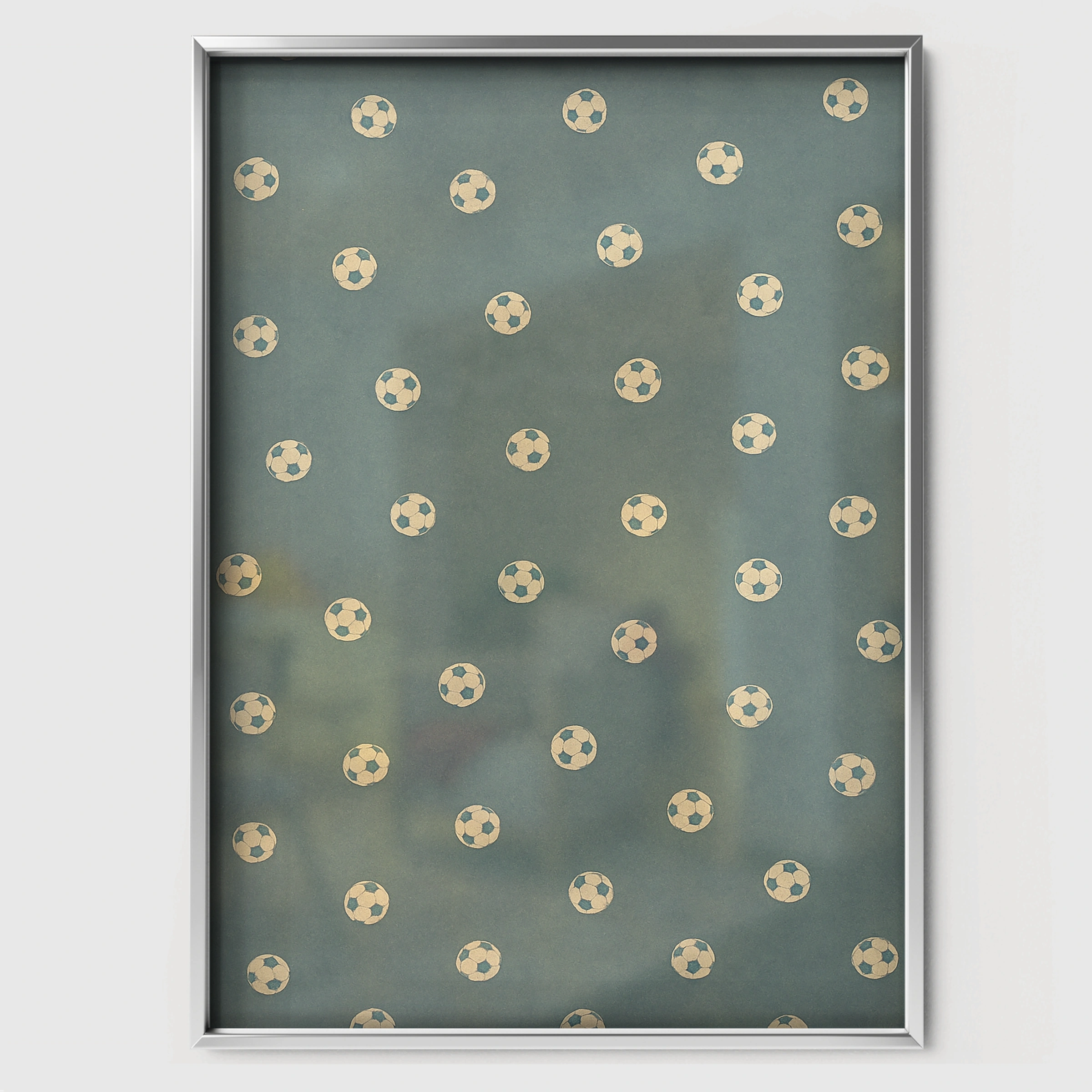 Soccer Balls Pattern Nursery Print - white framed nursery wall art print