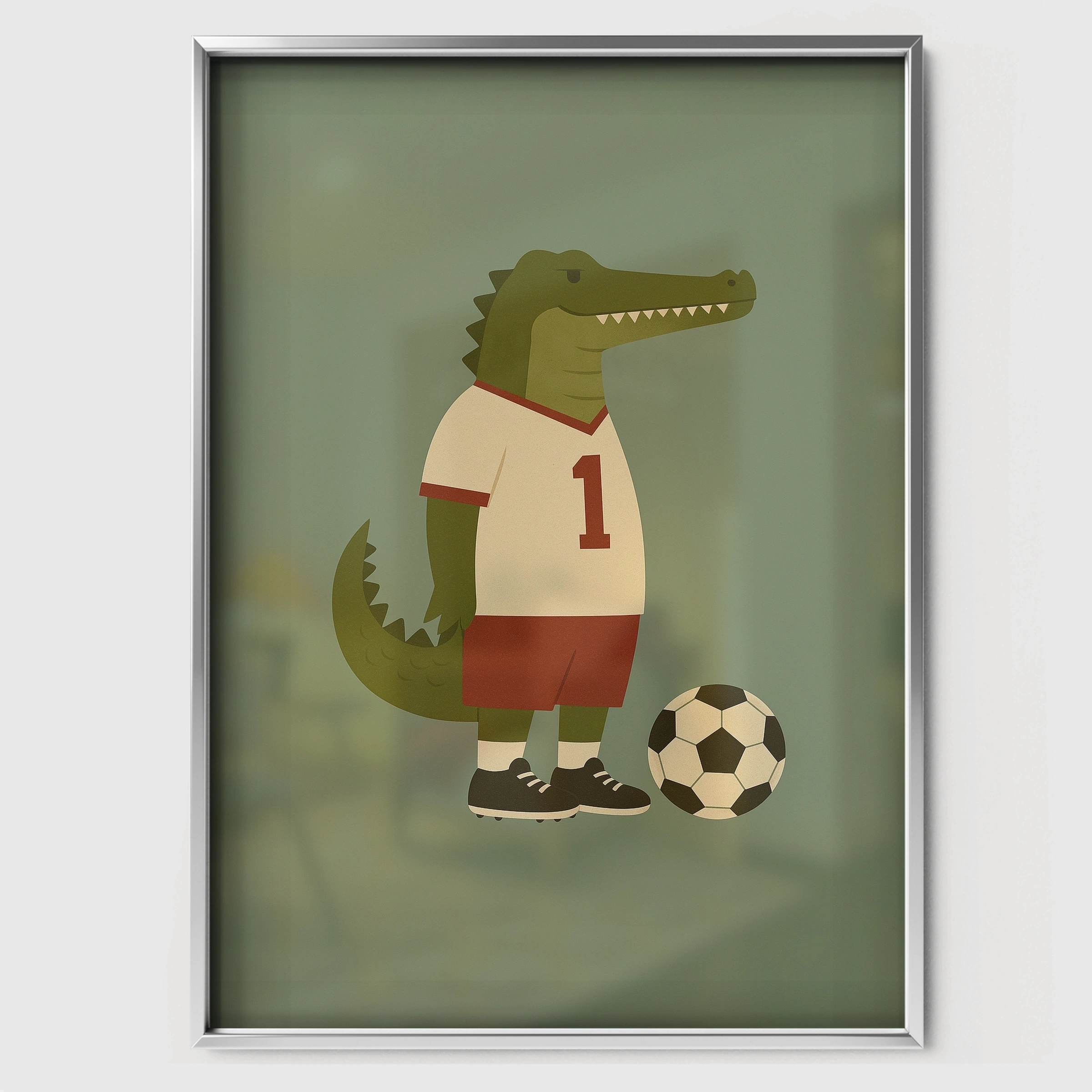 Soccer Crocodile Nursery Print - white framed nursery wall art print