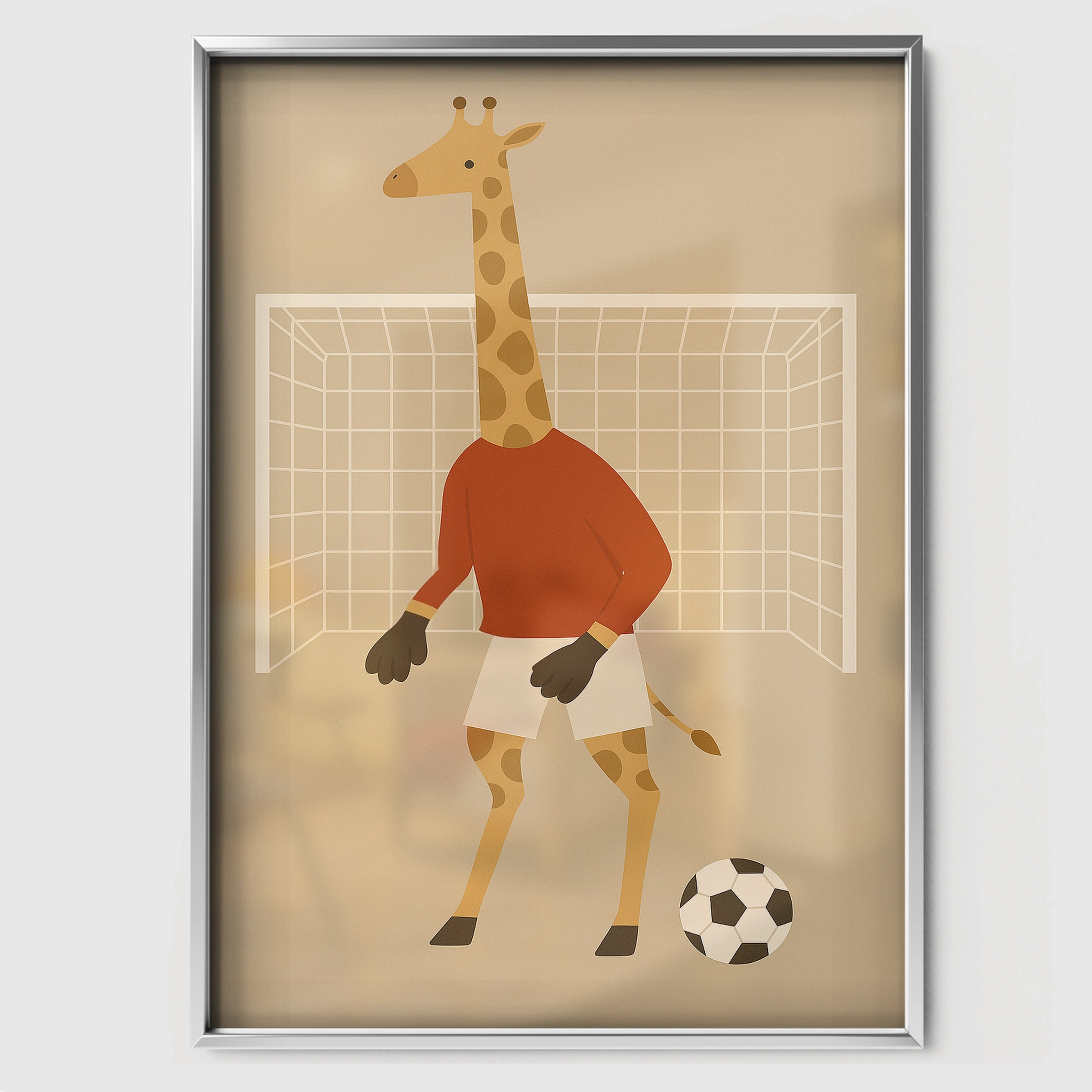 Soccer Giraffe Nursery Print - white framed nursery wall art print